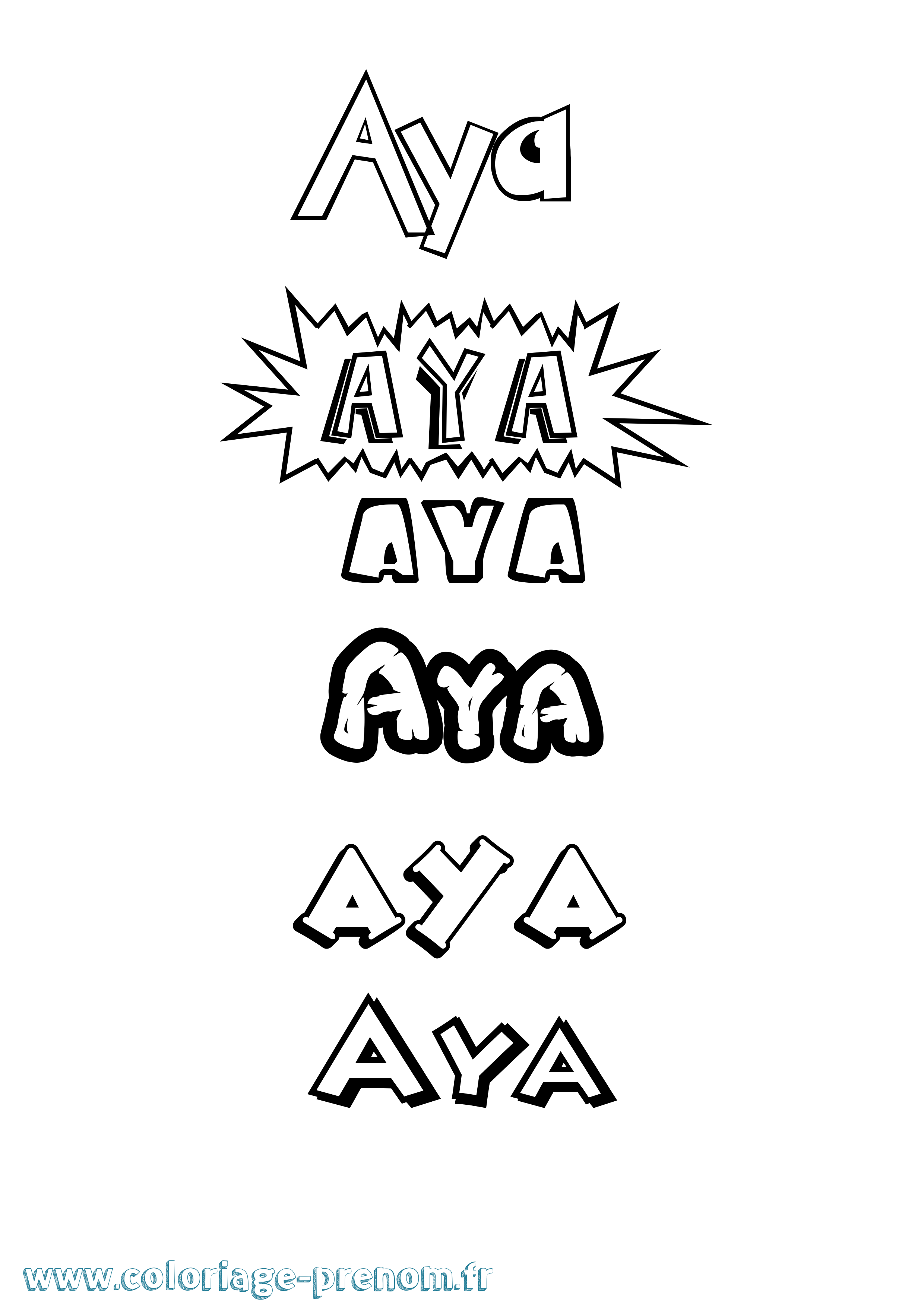 Coloriage prénom Aya Dessin Animé