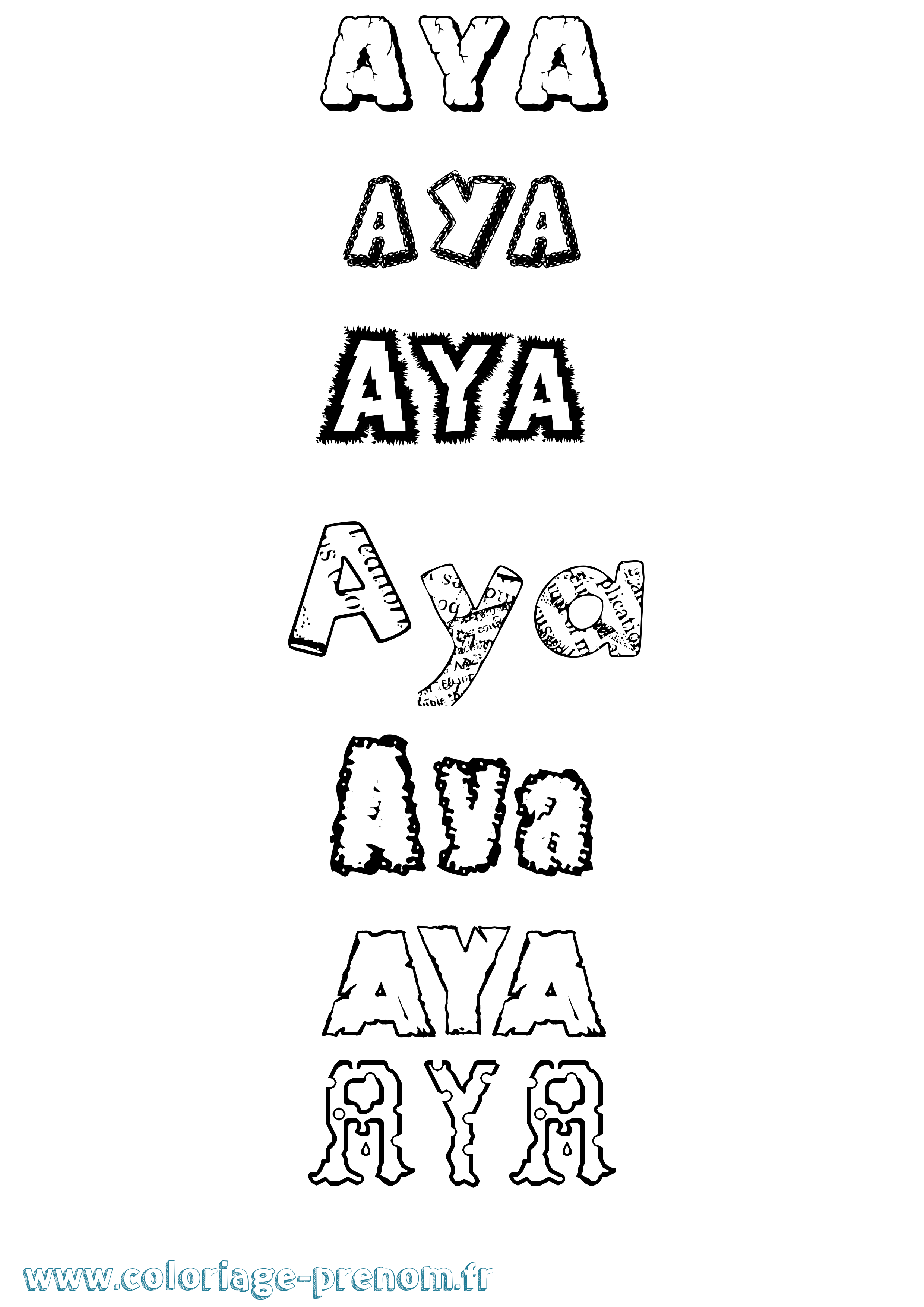 Coloriage prénom Aya Destructuré