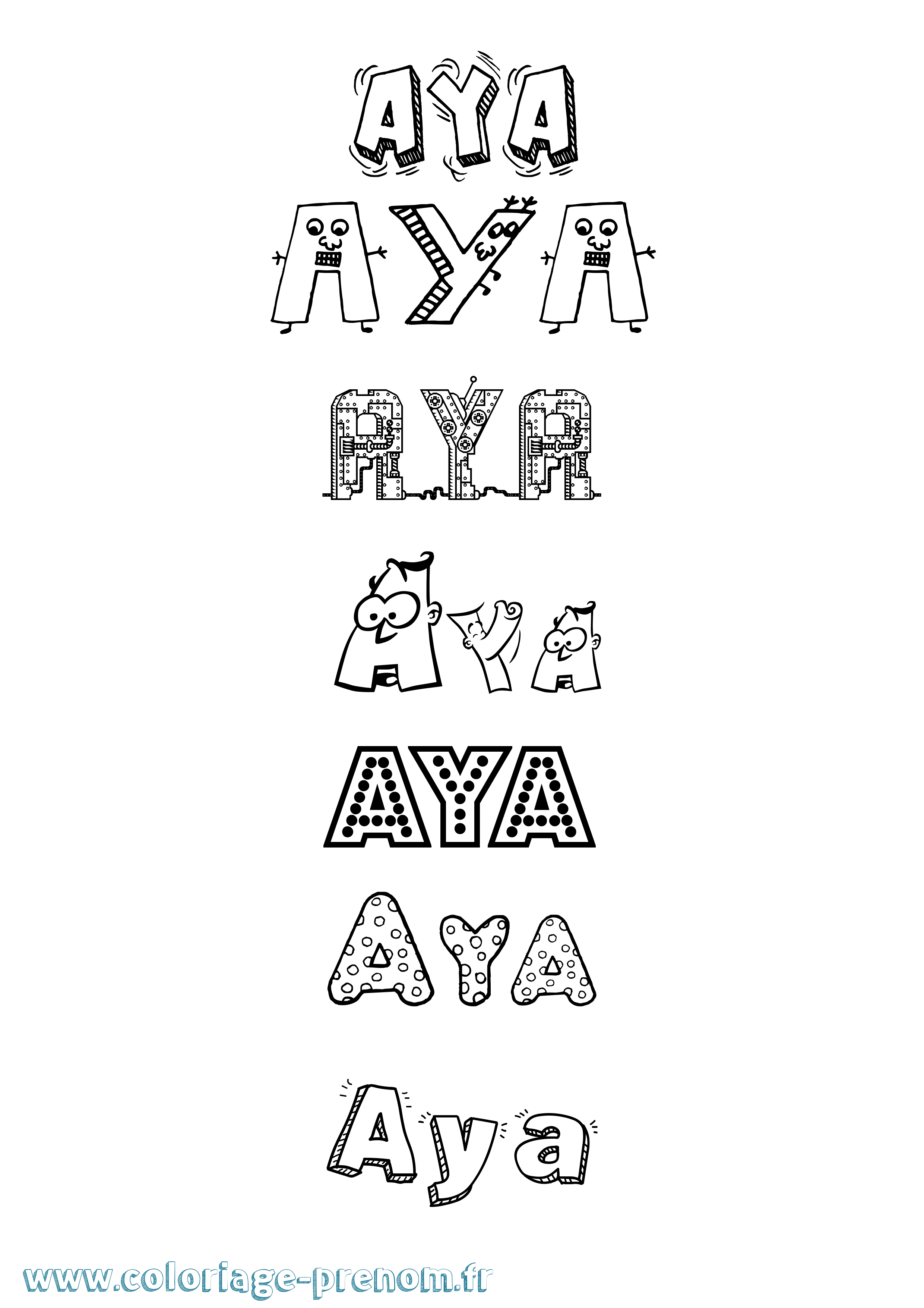 Coloriage prénom Aya Fun