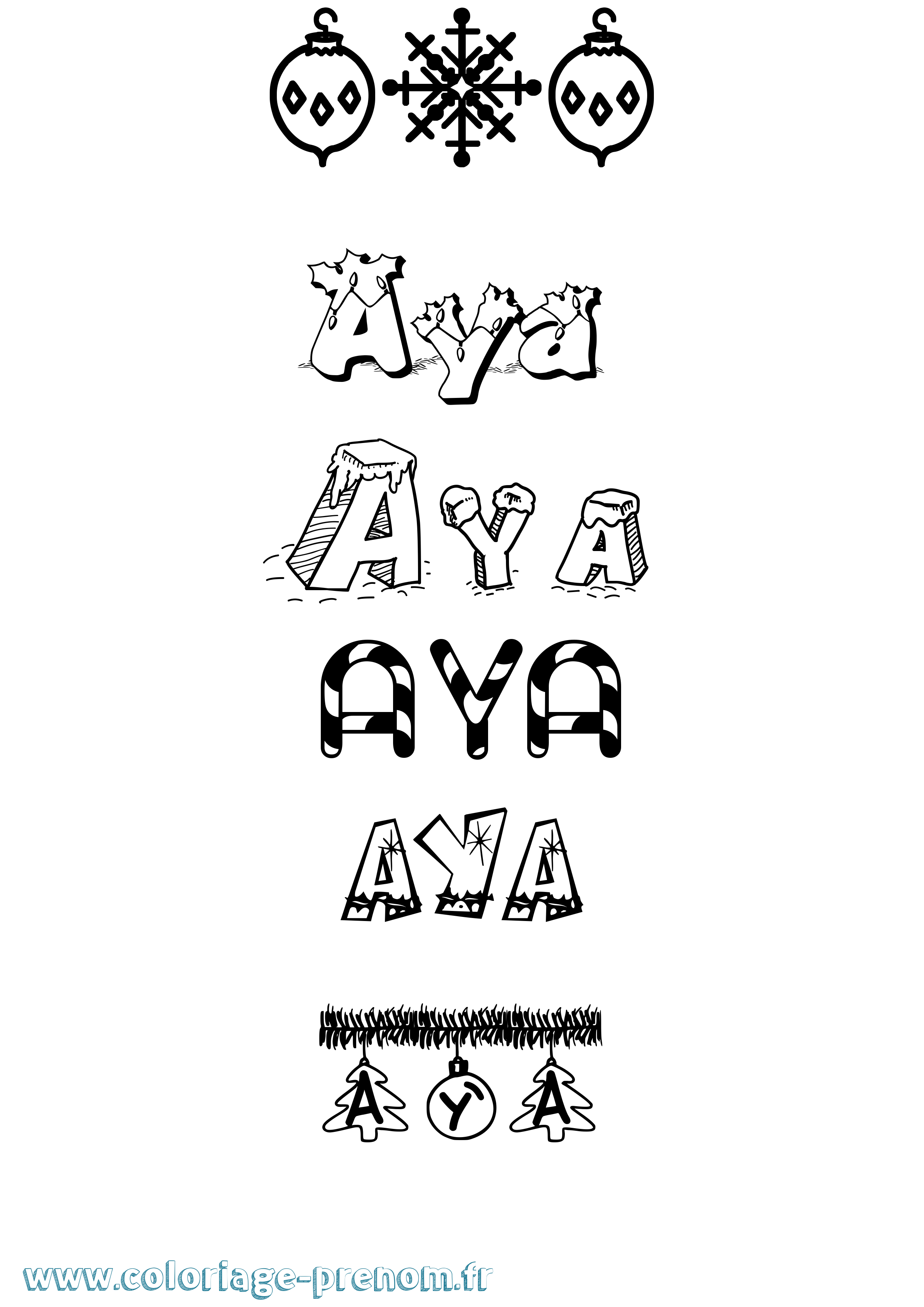 Coloriage prénom Aya Noël