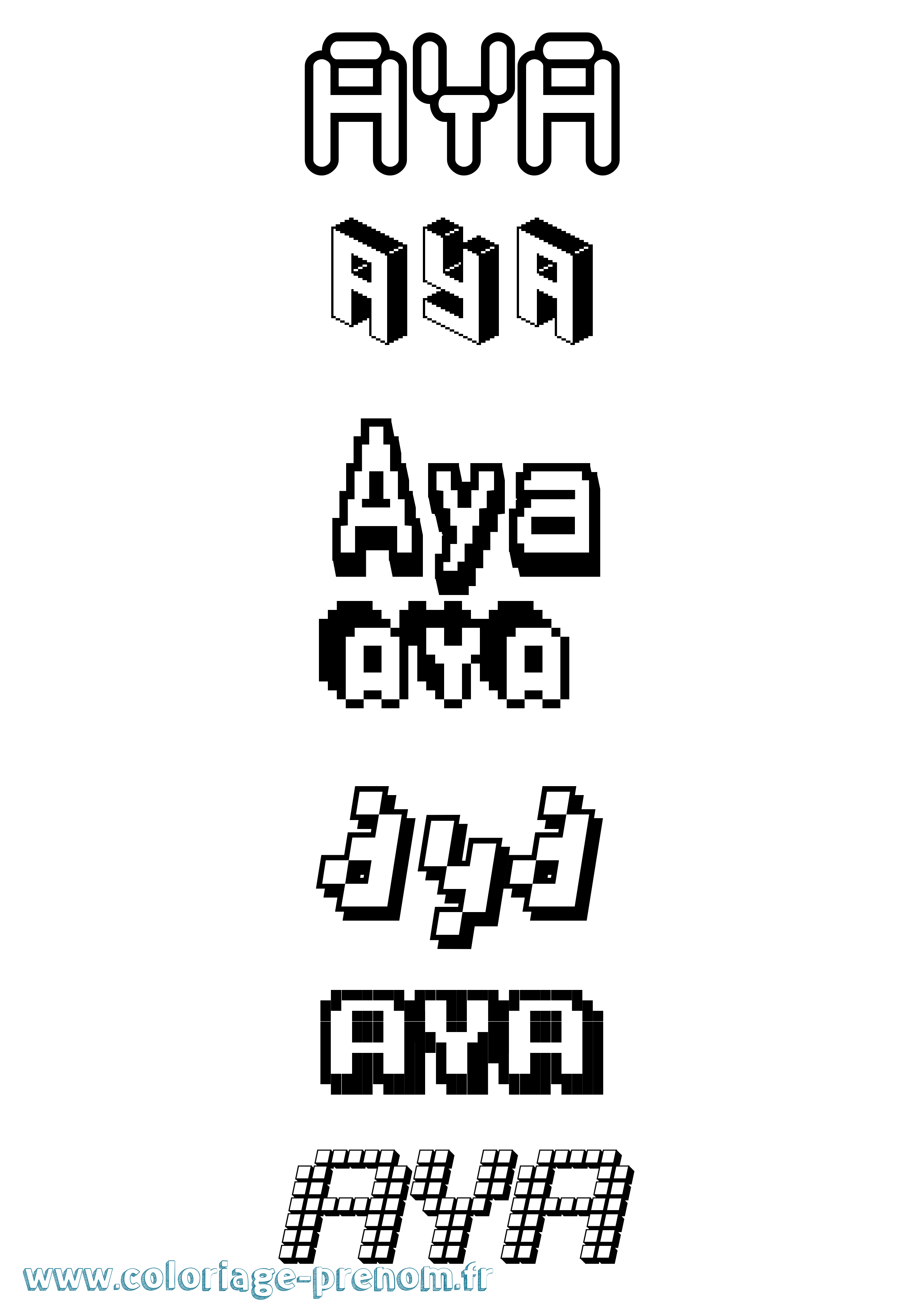 Coloriage prénom Aya Pixel
