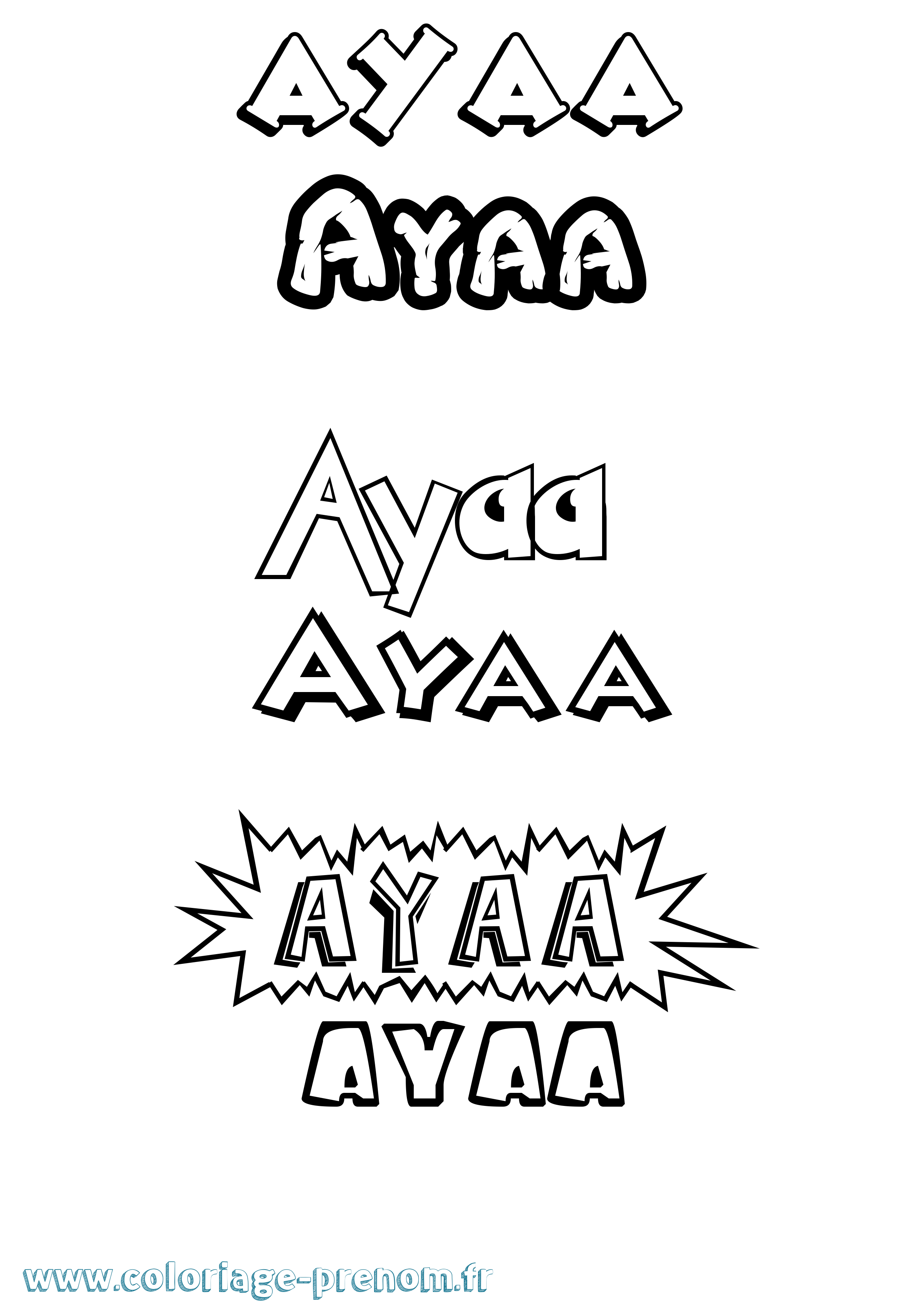 Coloriage prénom Ayaa Dessin Animé