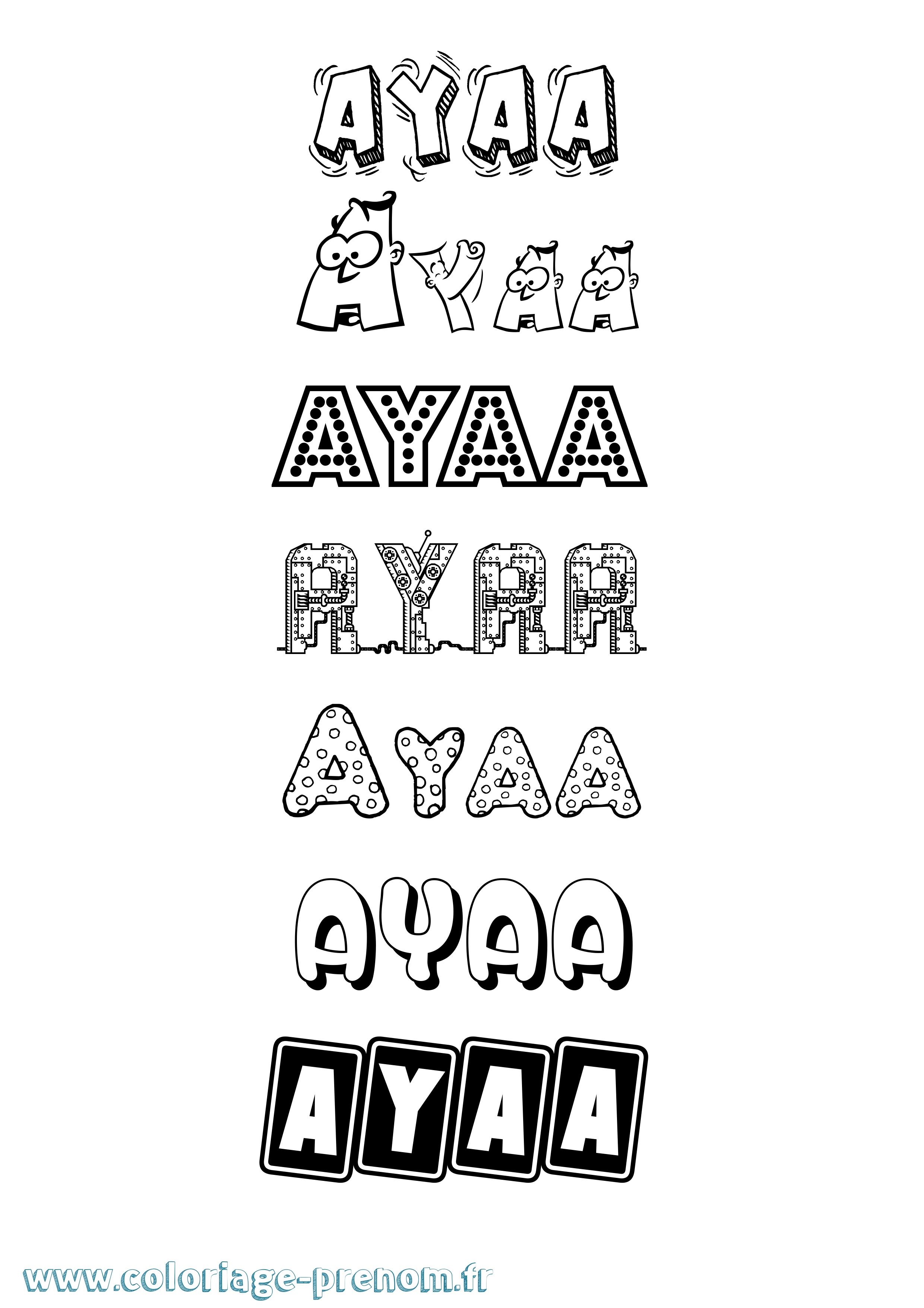 Coloriage prénom Ayaa Fun