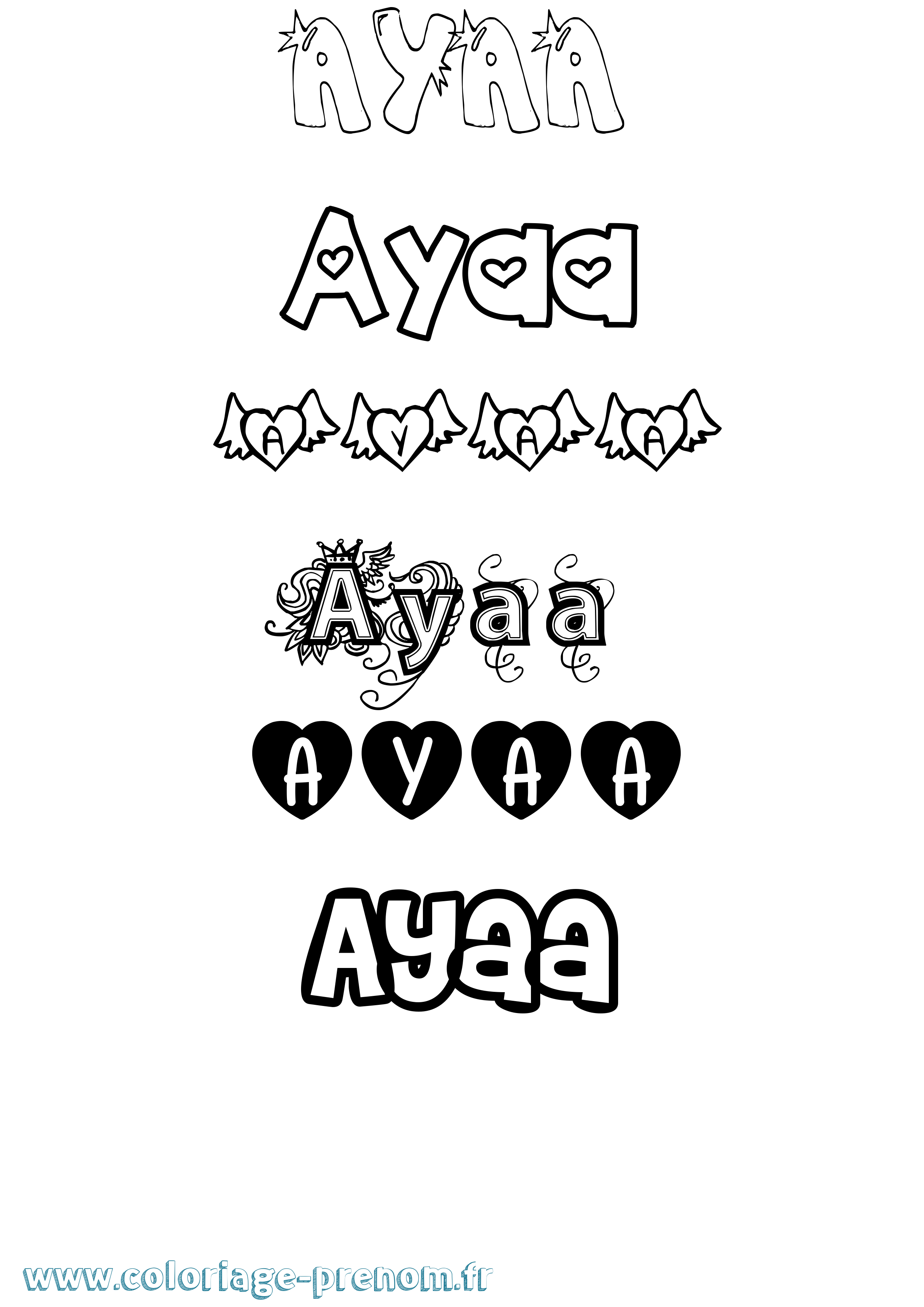 Coloriage prénom Ayaa Girly