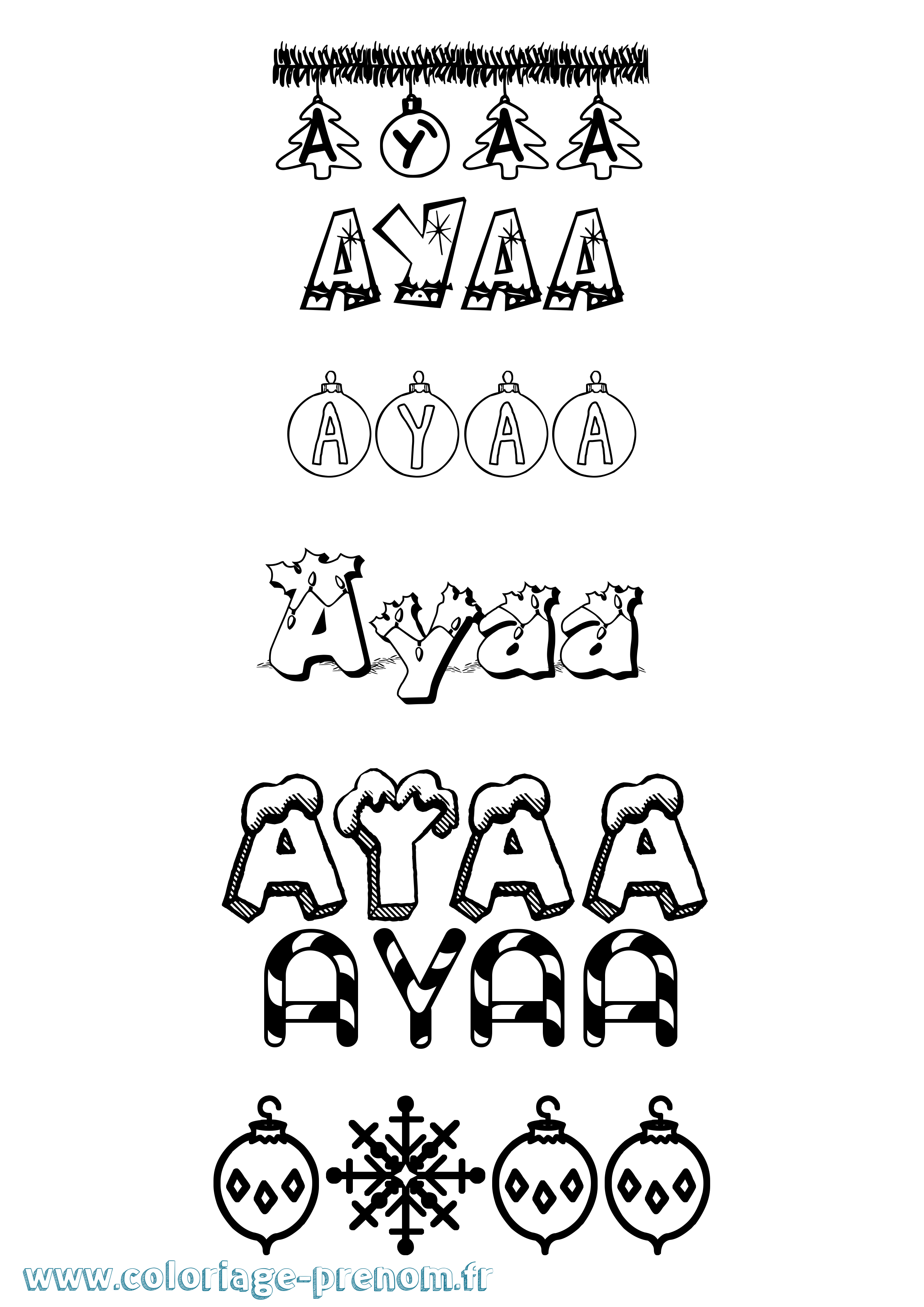 Coloriage prénom Ayaa Noël