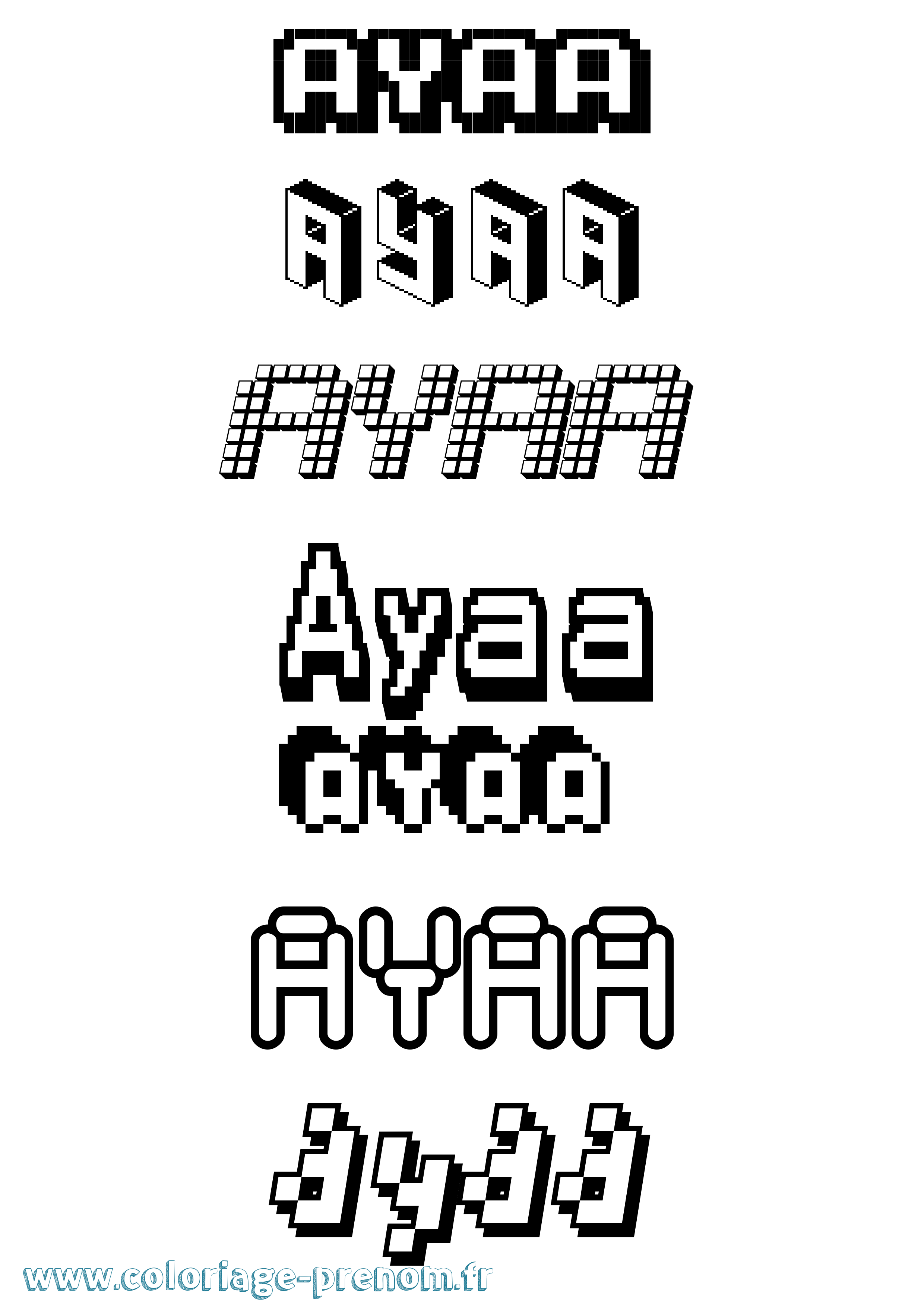 Coloriage prénom Ayaa Pixel