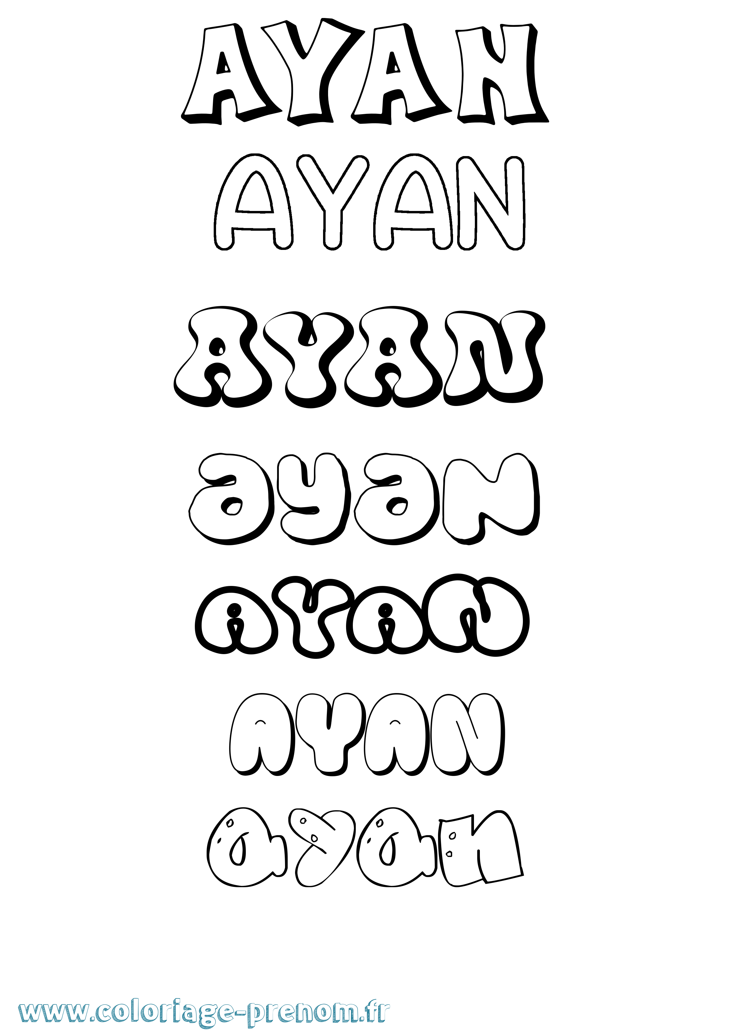 Coloriage prénom Ayan Bubble