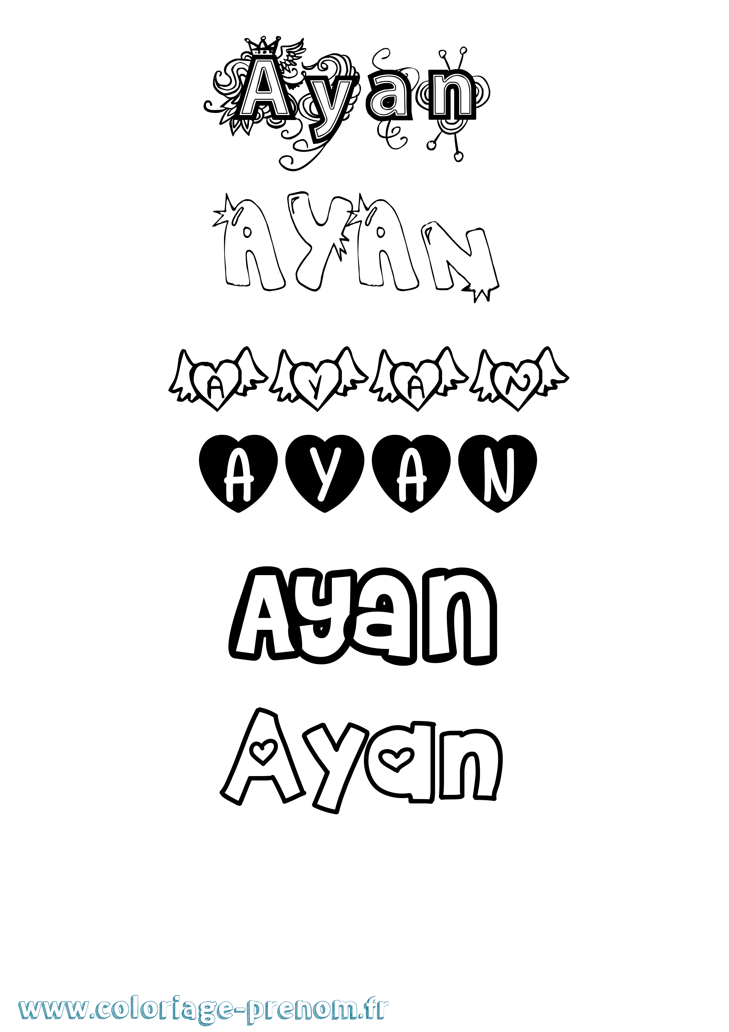 Coloriage prénom Ayan Girly