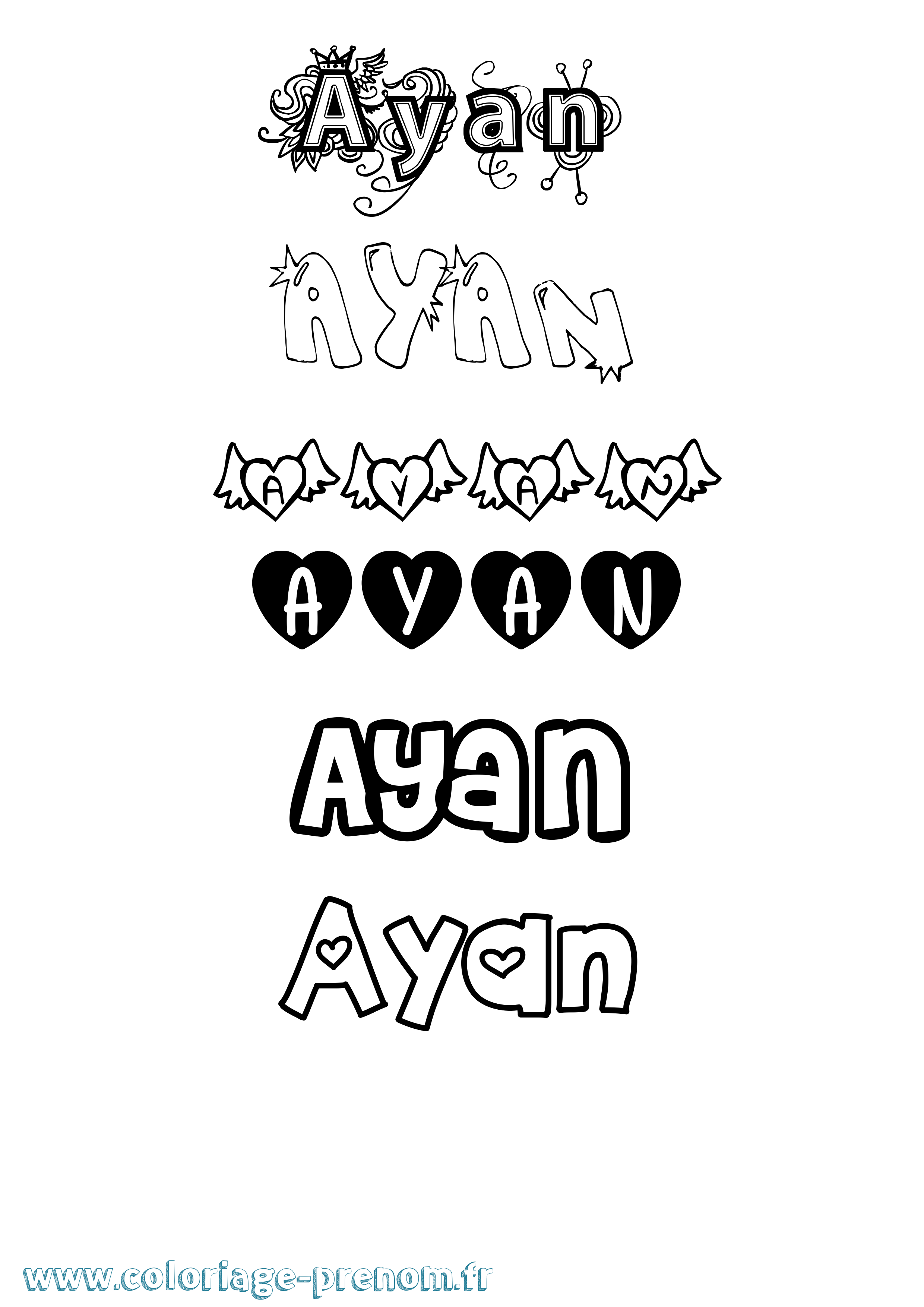 Coloriage Ayan Girly Coloriage prénom Ayan Girly