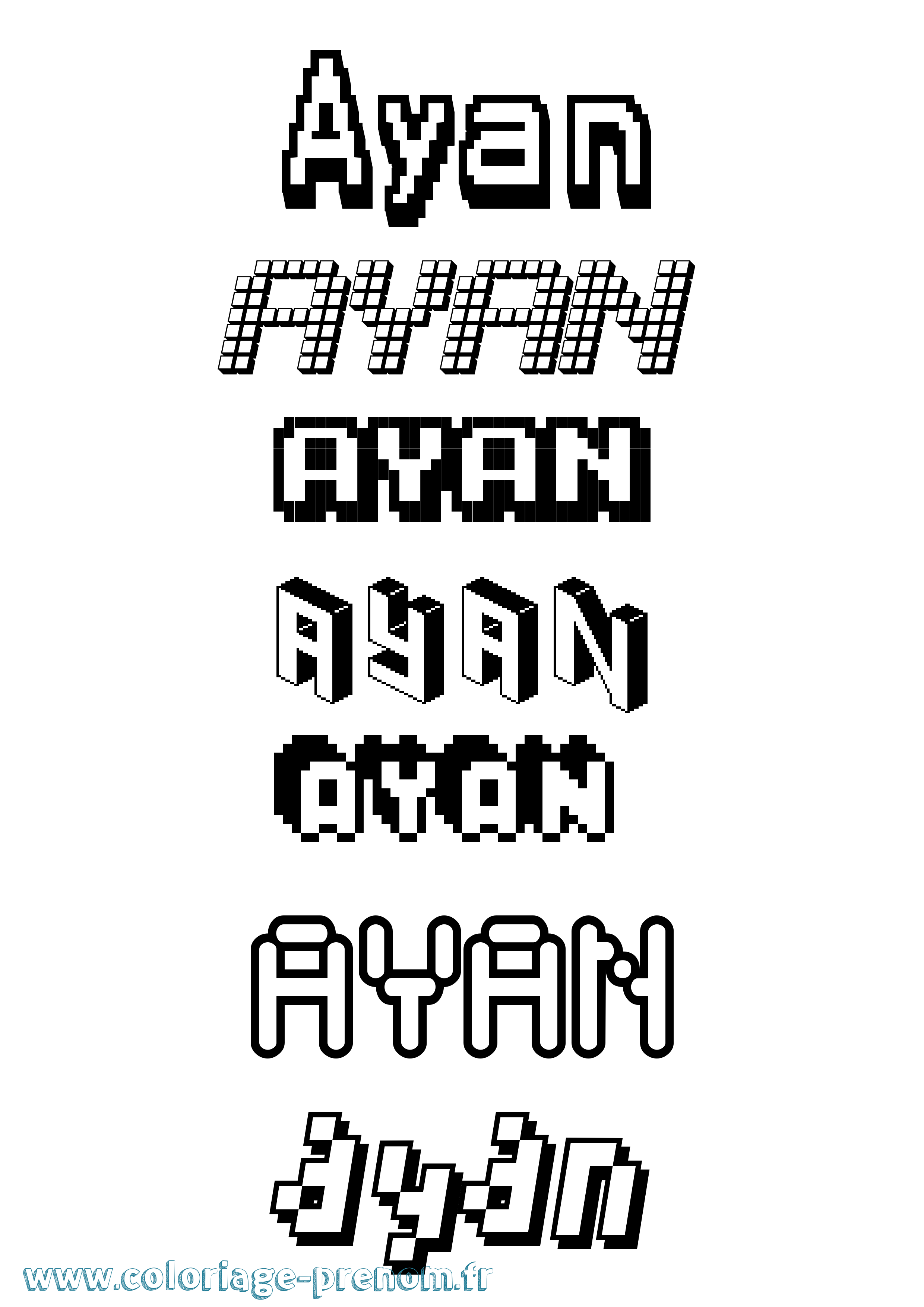 Coloriage prénom Ayan Pixel