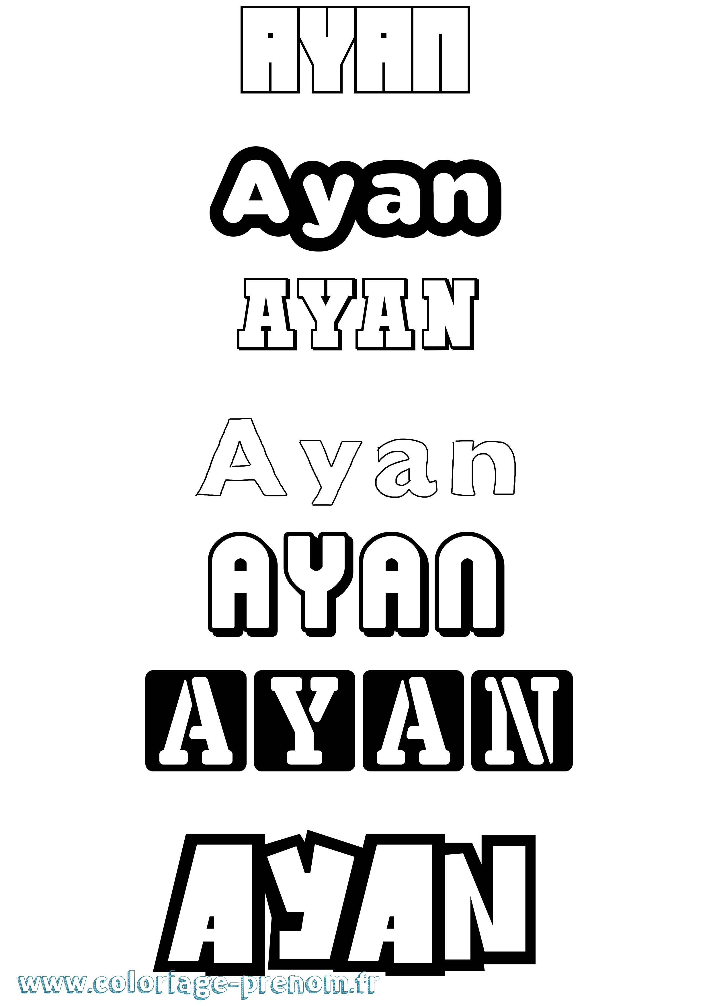 Coloriage prénom Ayan Simple