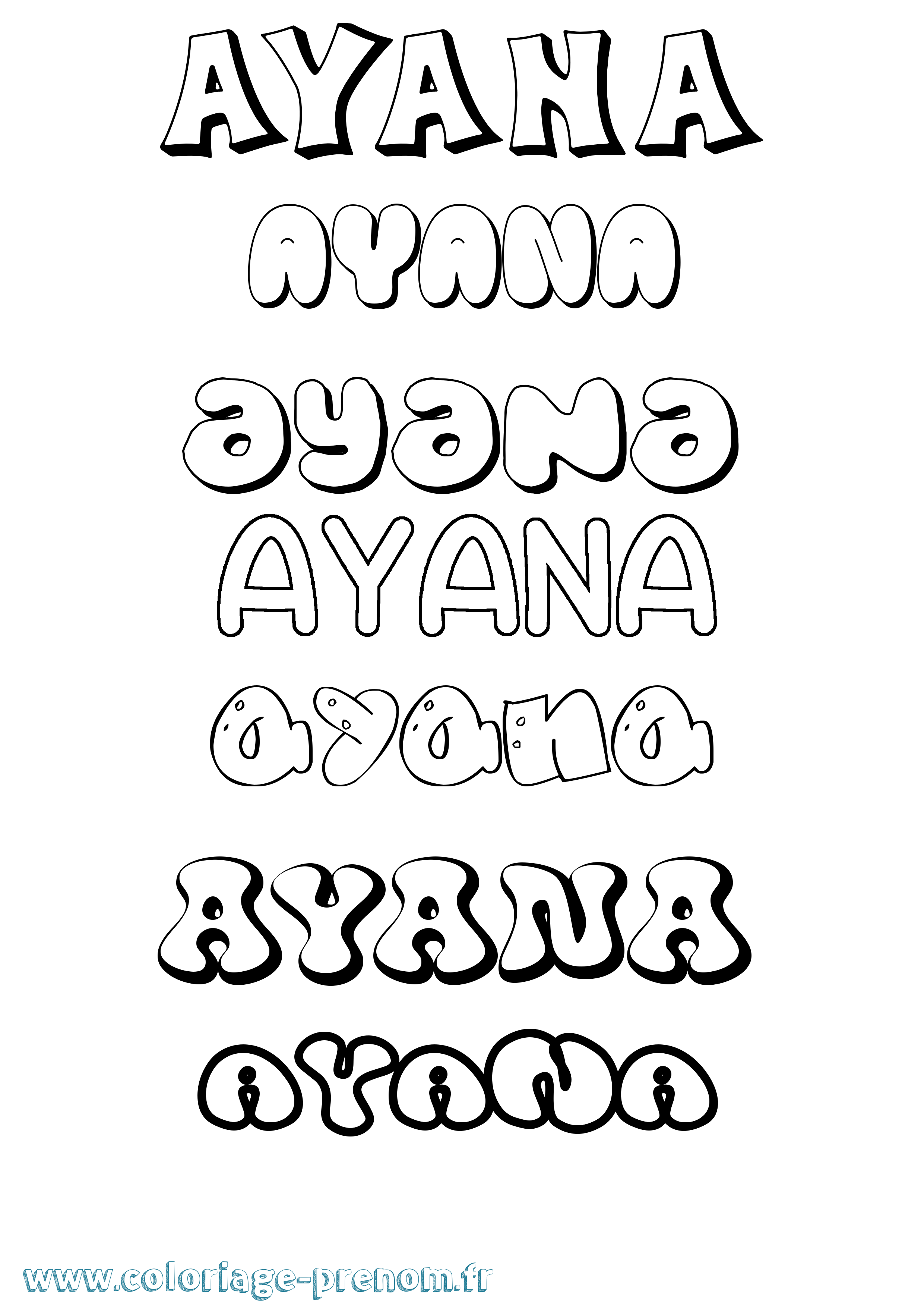 Coloriage prénom Ayana Bubble