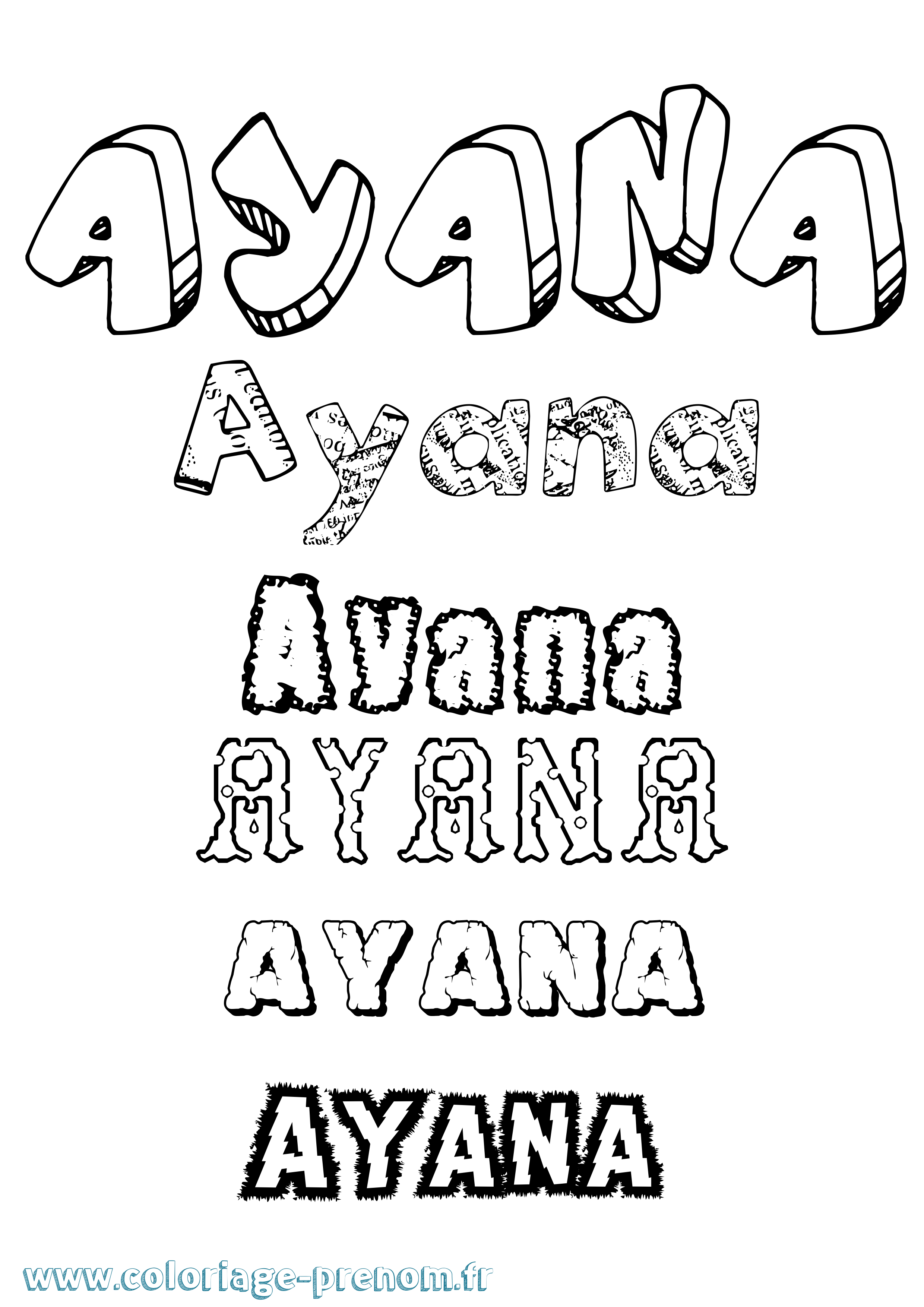 Coloriage prénom Ayana Destructuré