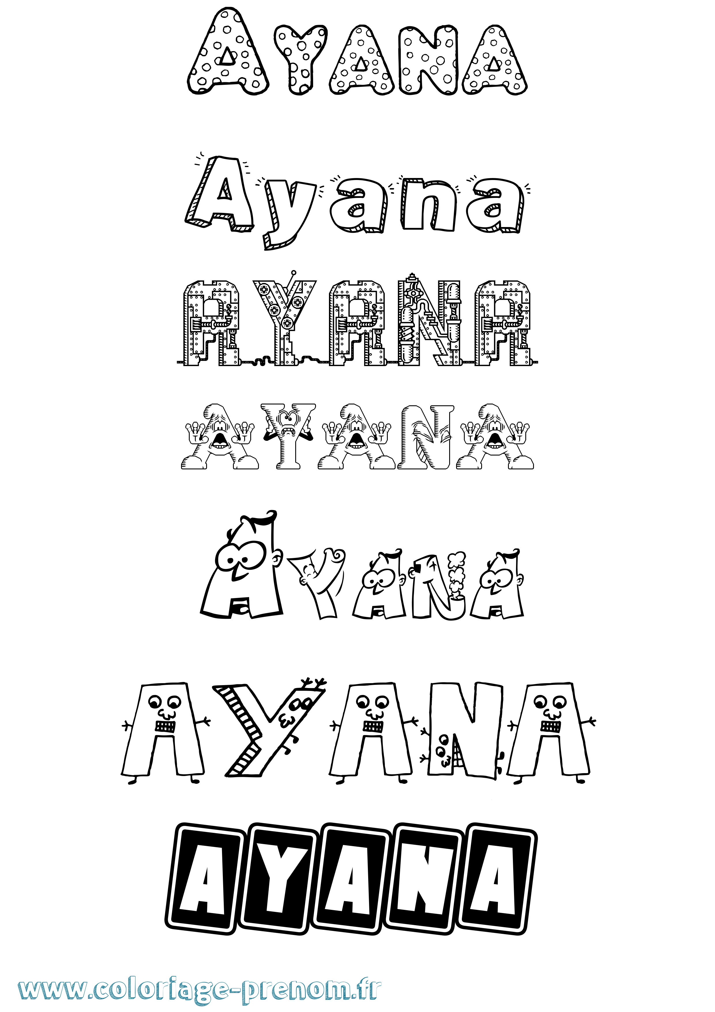 Coloriage prénom Ayana Fun