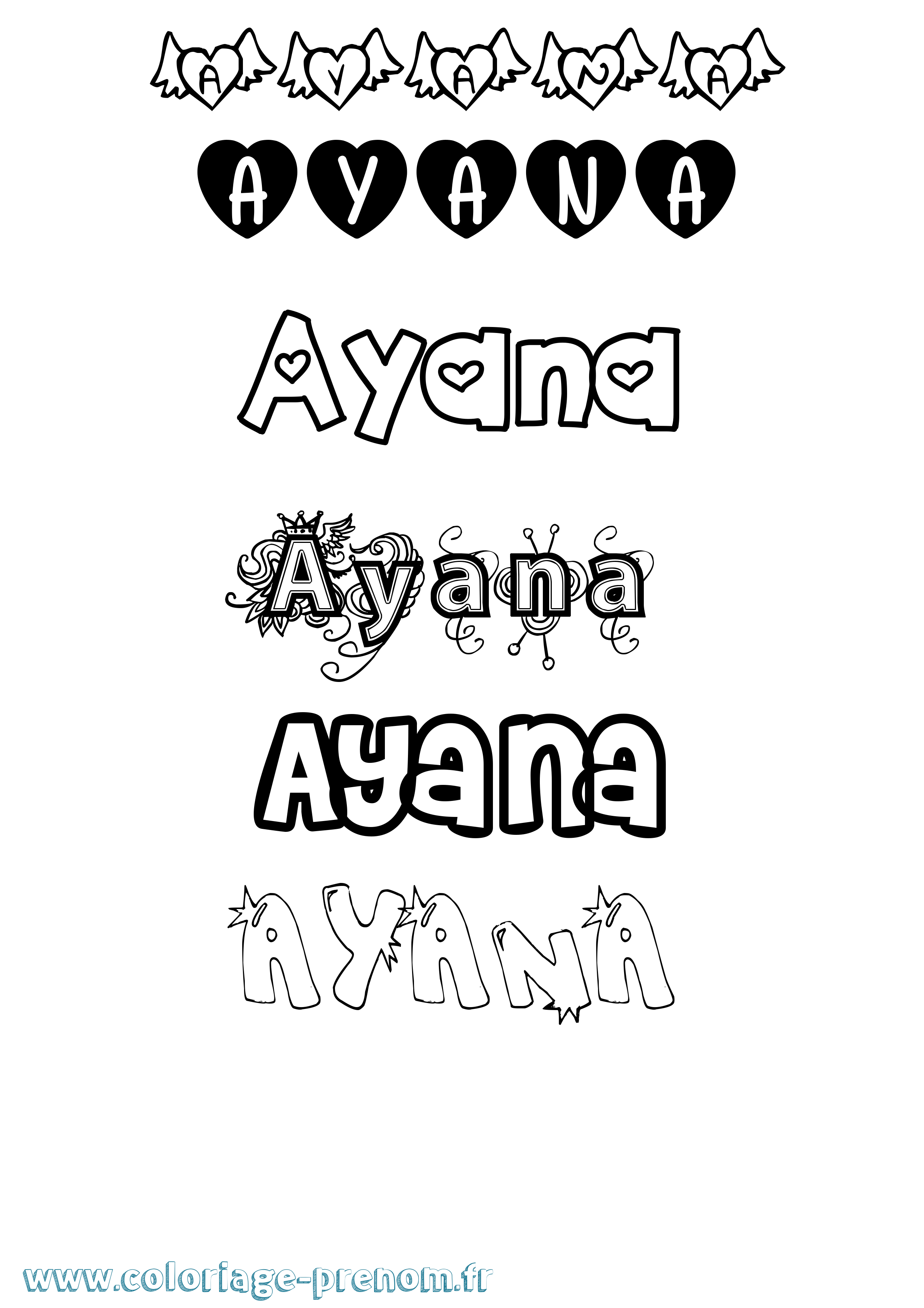 Coloriage prénom Ayana Girly