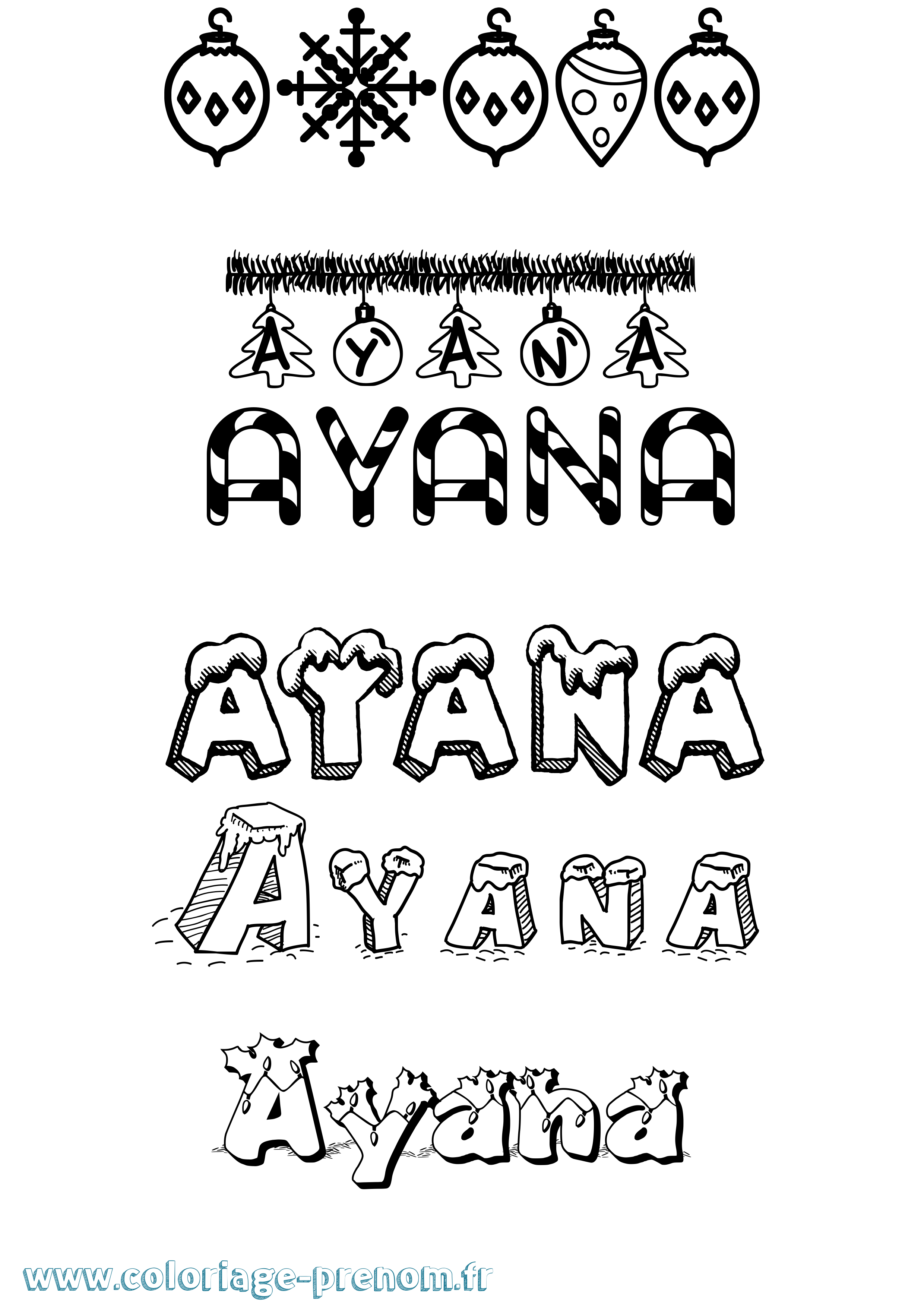Coloriage prénom Ayana Noël