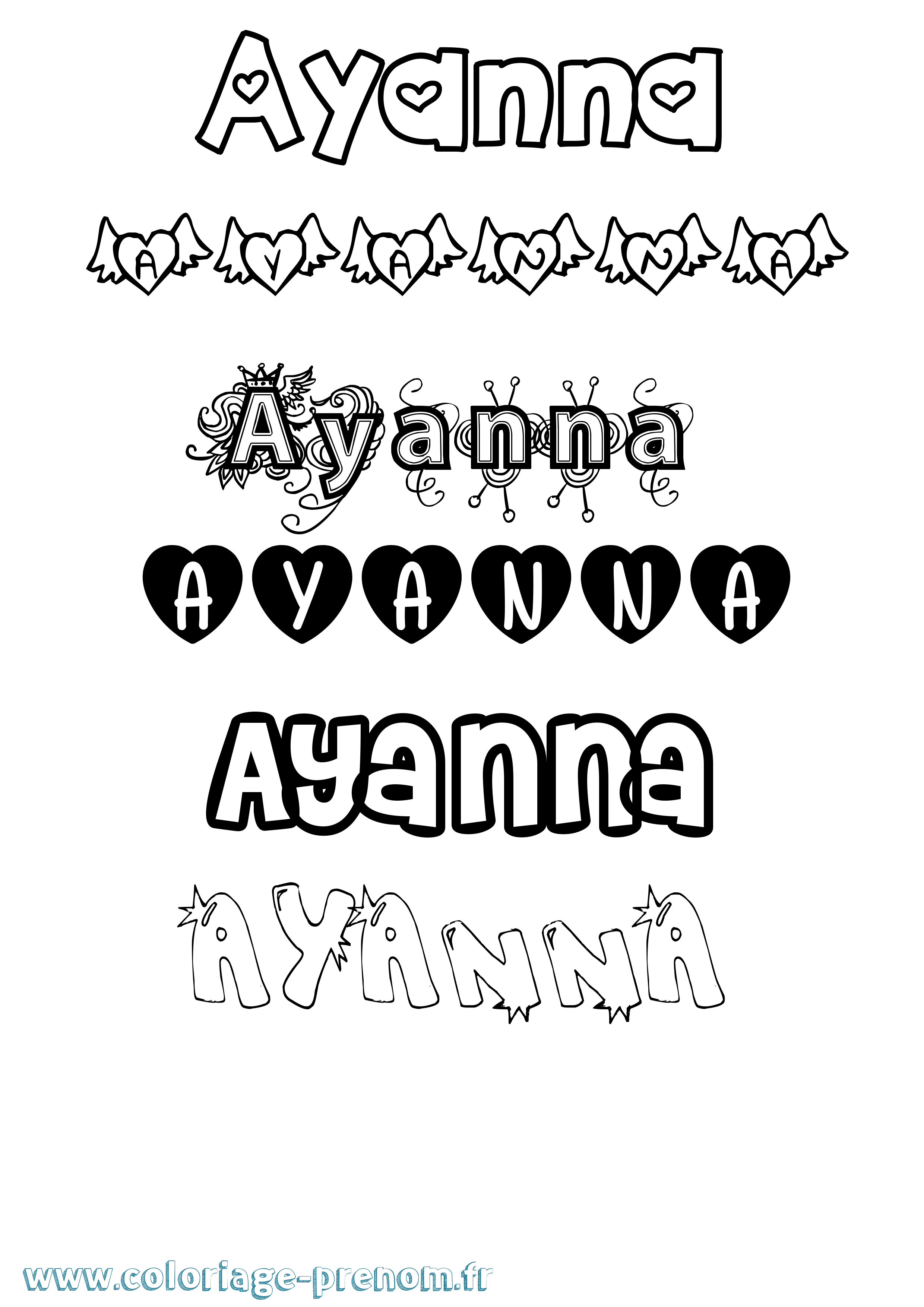 Coloriage prénom Ayanna Girly