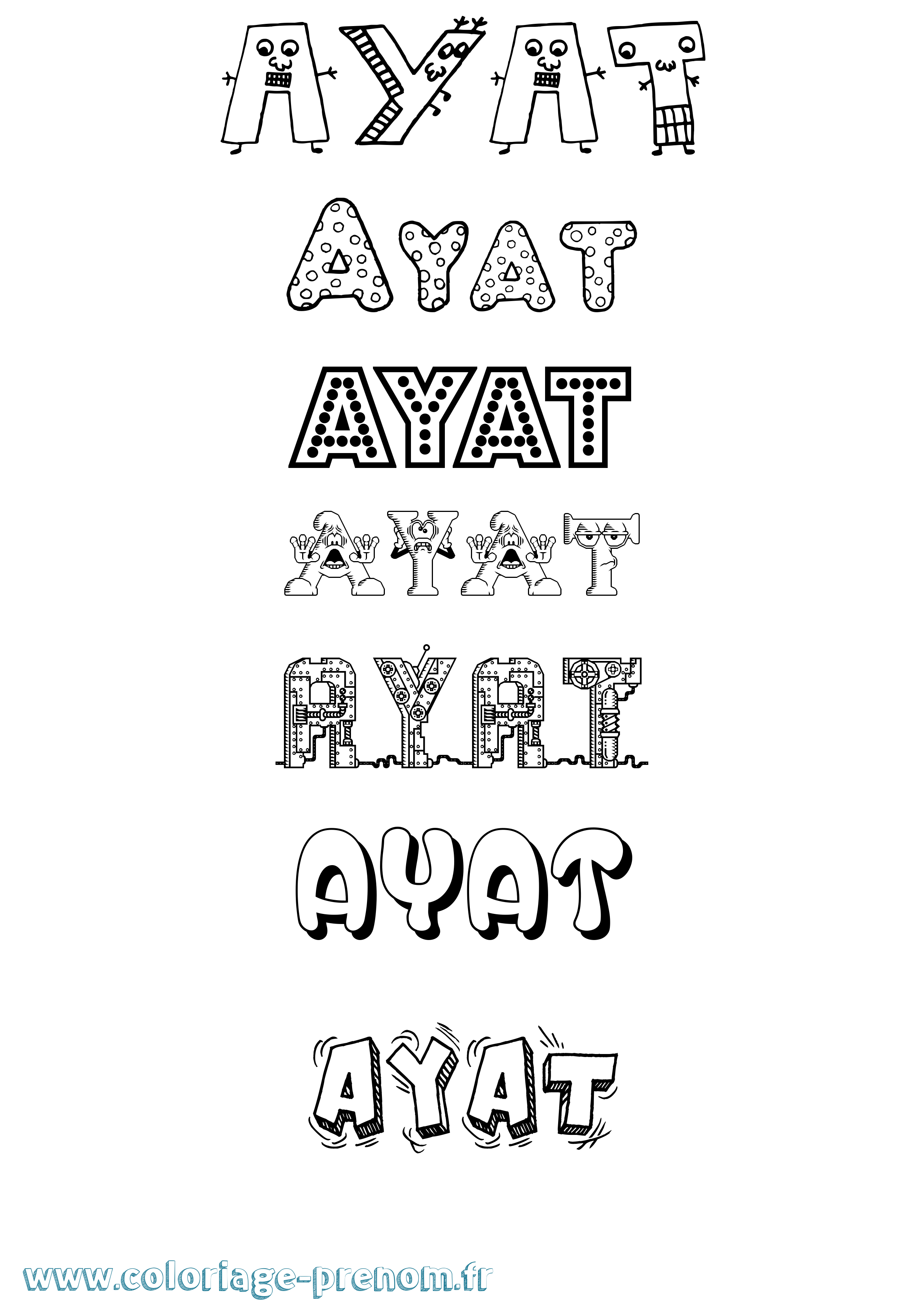 Coloriage prénom Ayat Fun