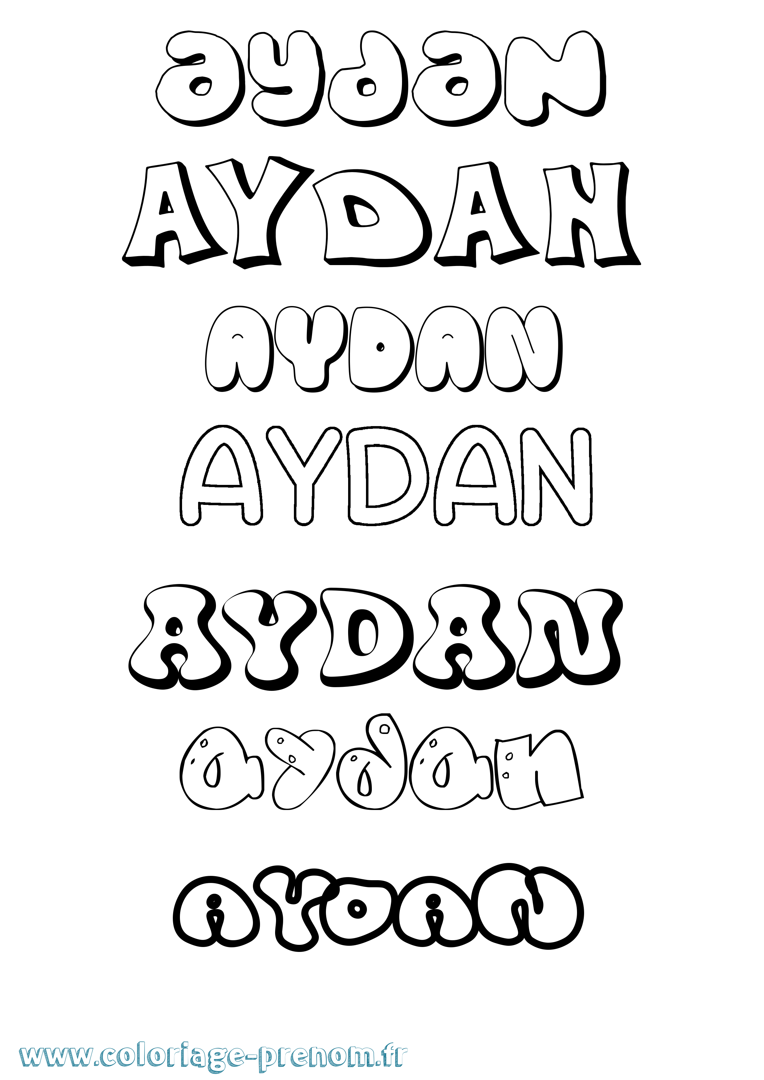 Coloriage prénom Aydan Bubble