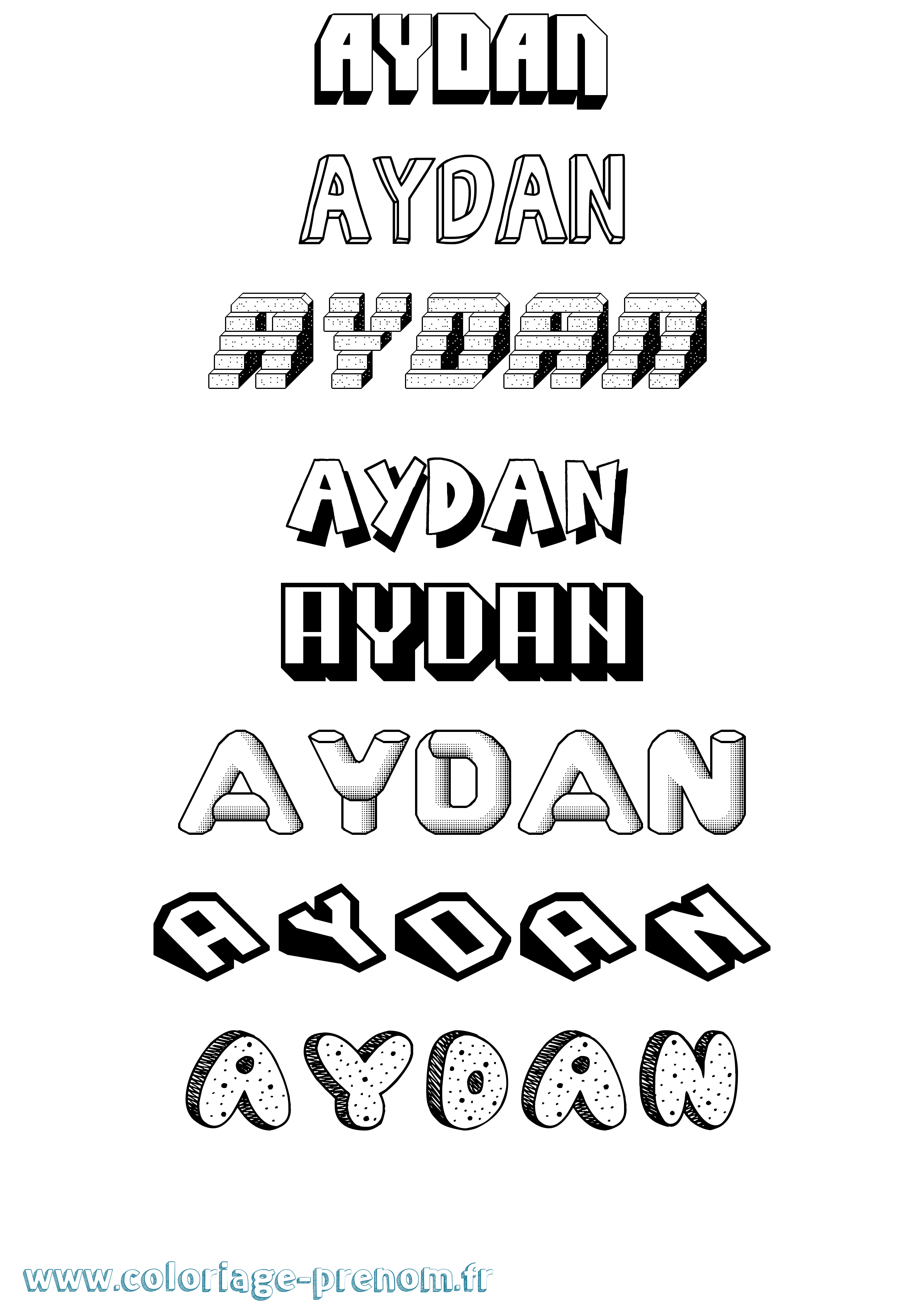 Coloriage prénom Aydan Effet 3D