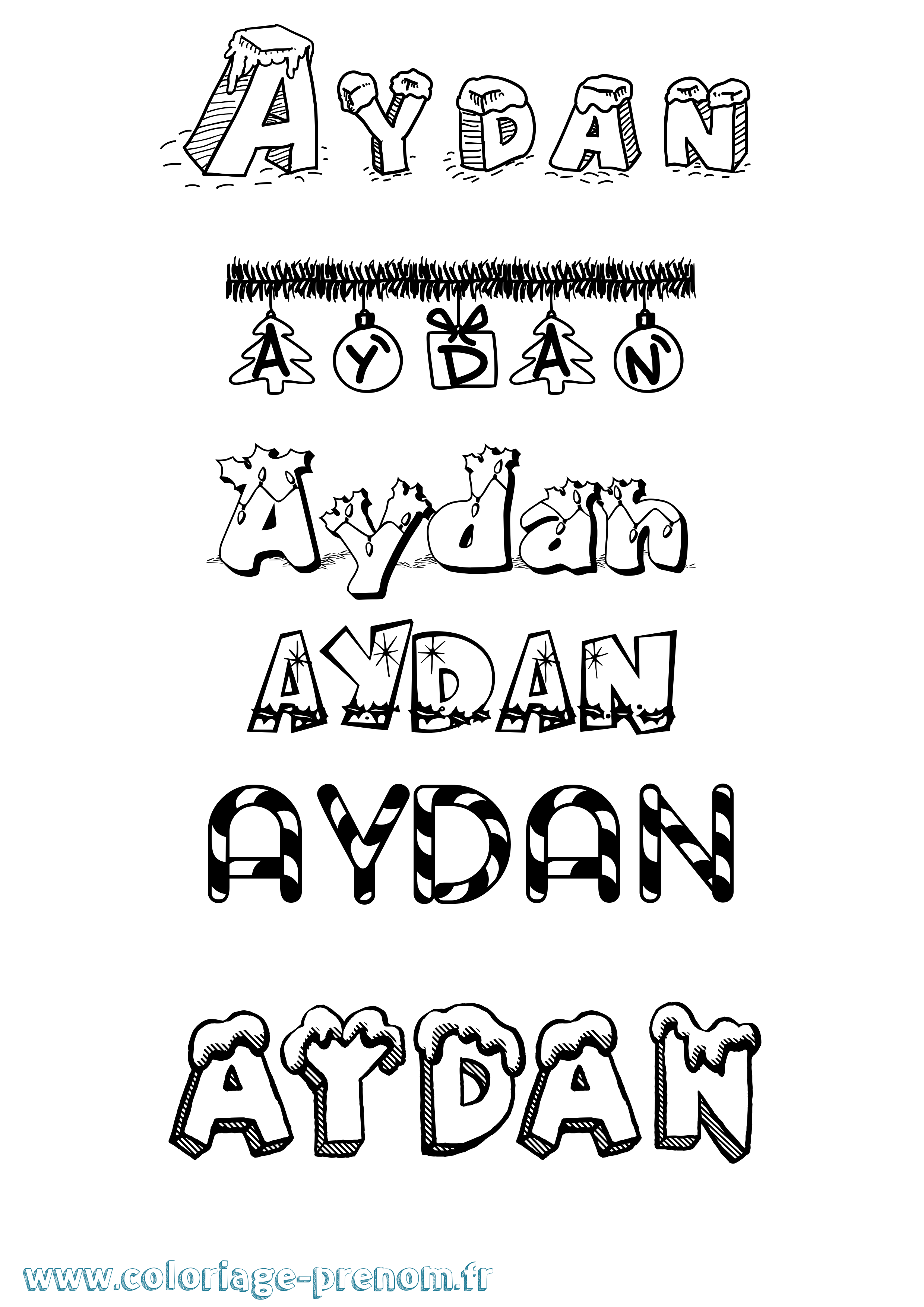 Coloriage prénom Aydan Noël