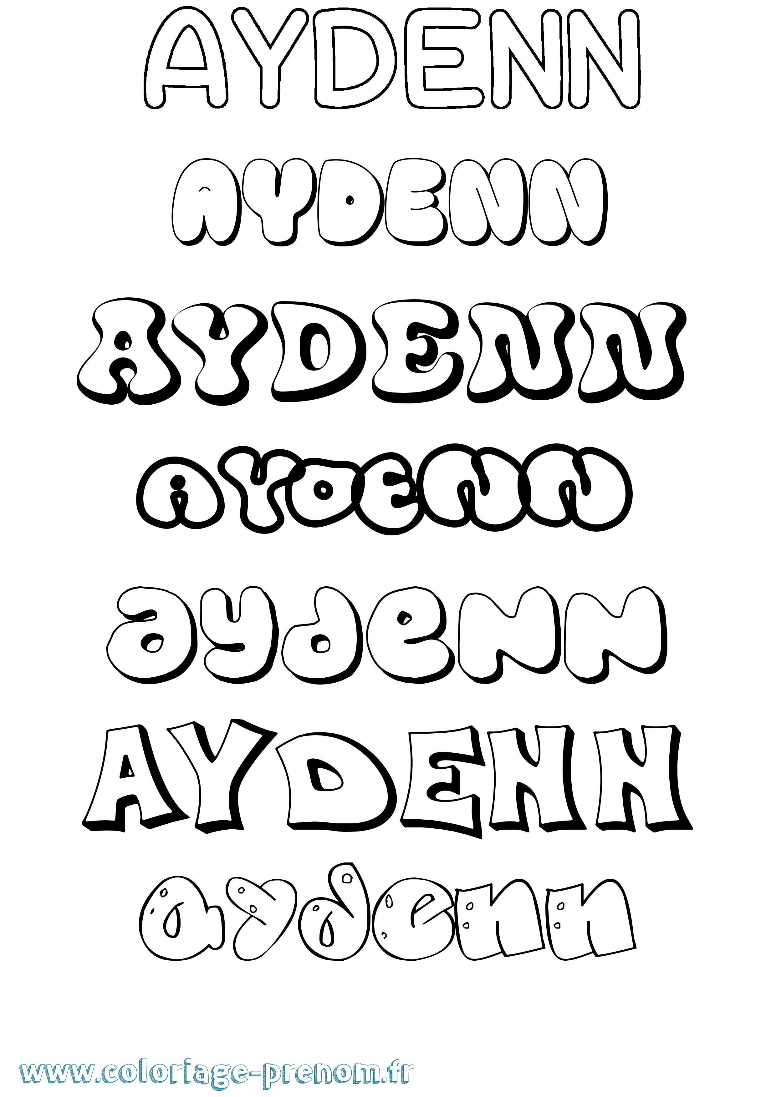 Coloriage Aydenn Bubble Coloriage prénom Aydenn Bubble