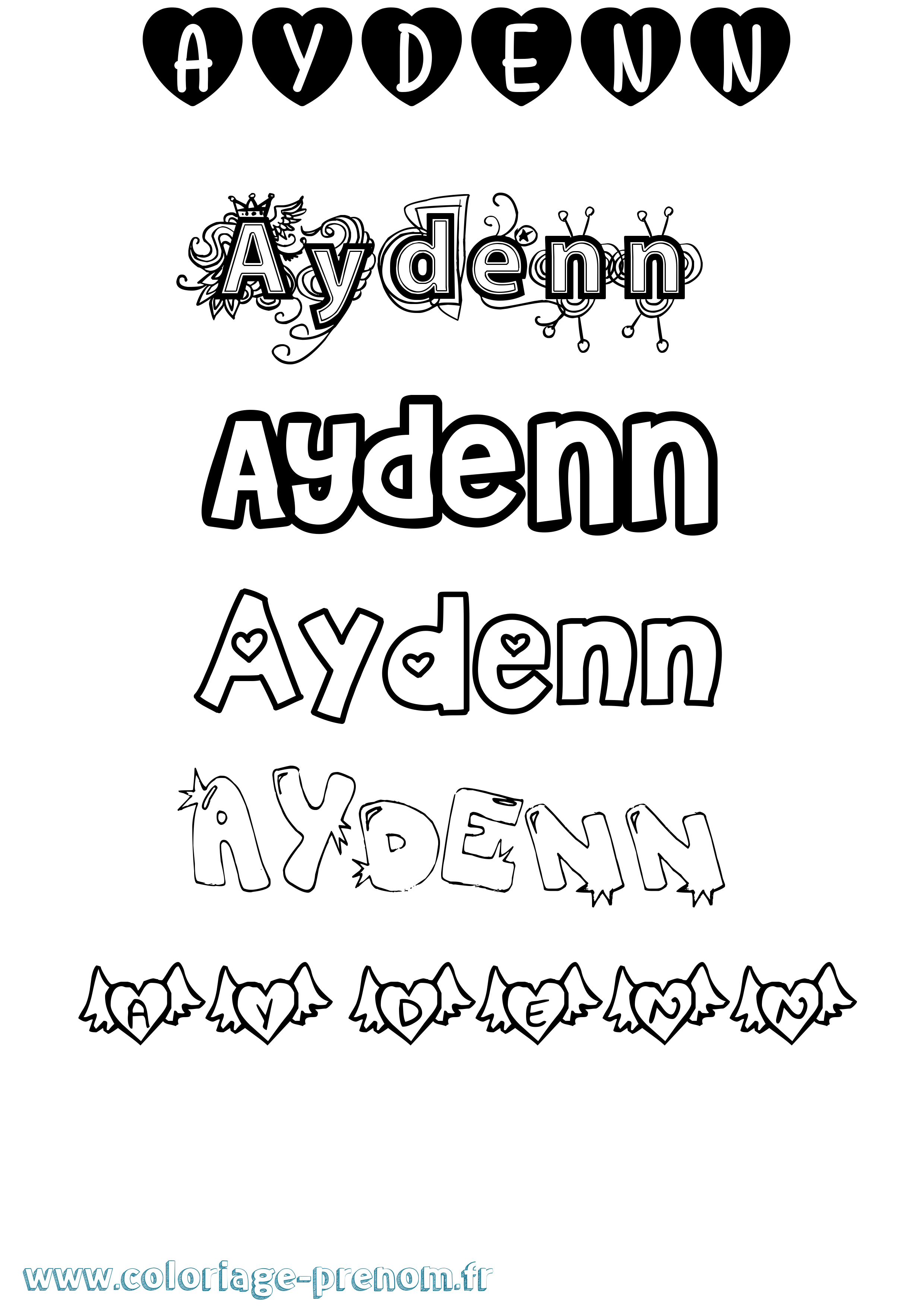 Coloriage Aydenn Girly Coloriage prénom Aydenn Girly