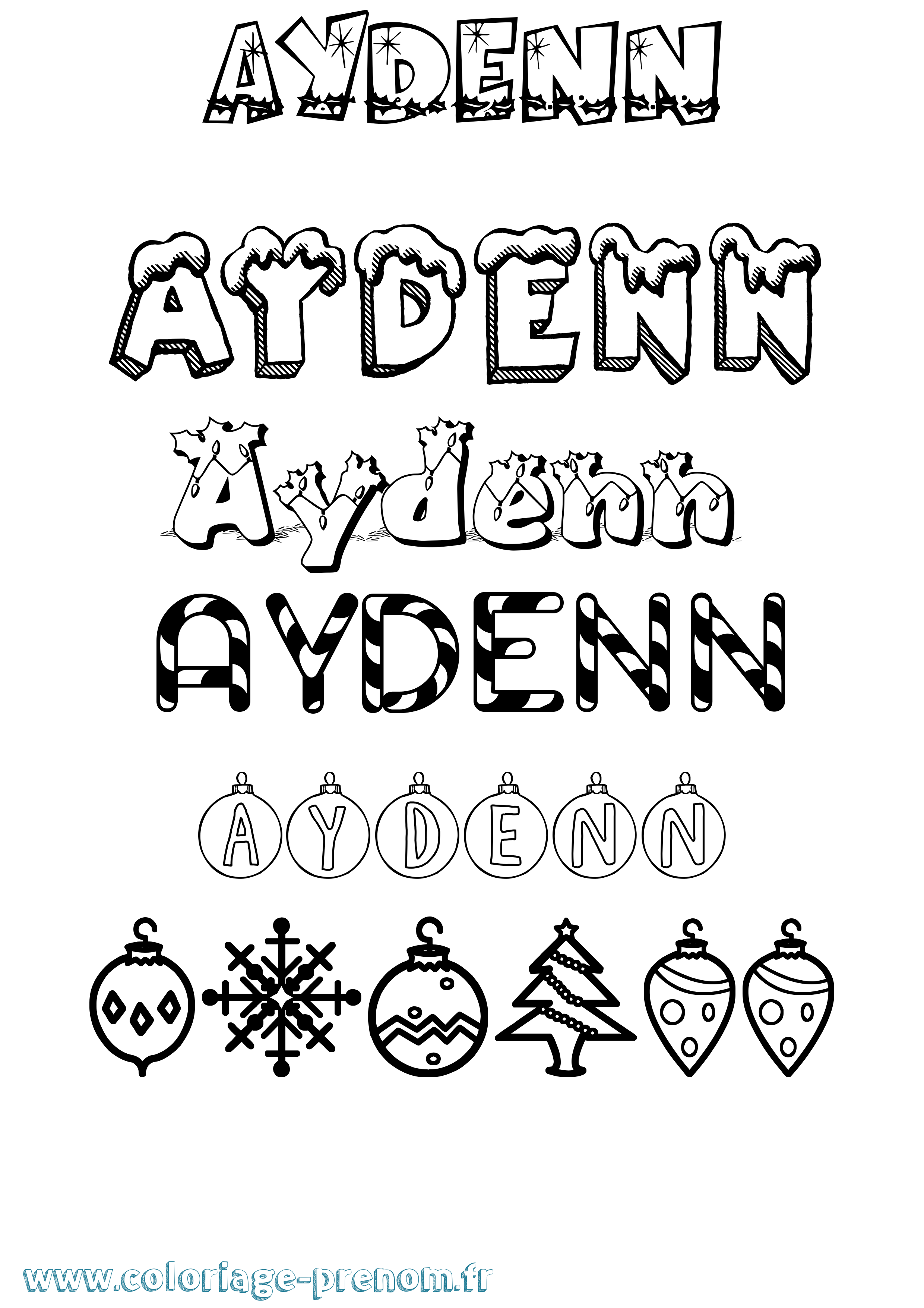 Coloriage Aydenn Noël Coloriage prénom Aydenn Noël