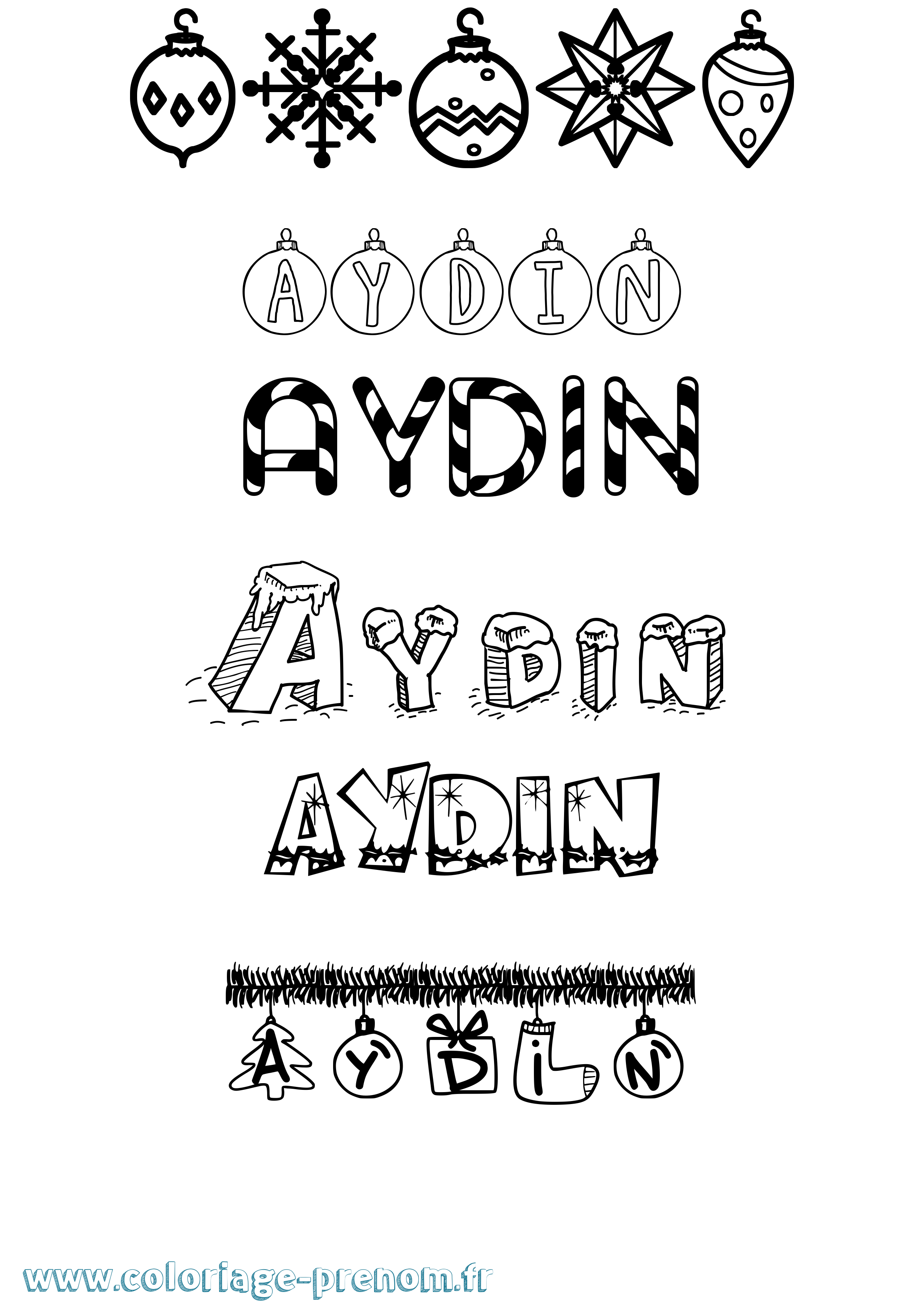 Coloriage Aydin Noël Coloriage prénom Aydin Noël