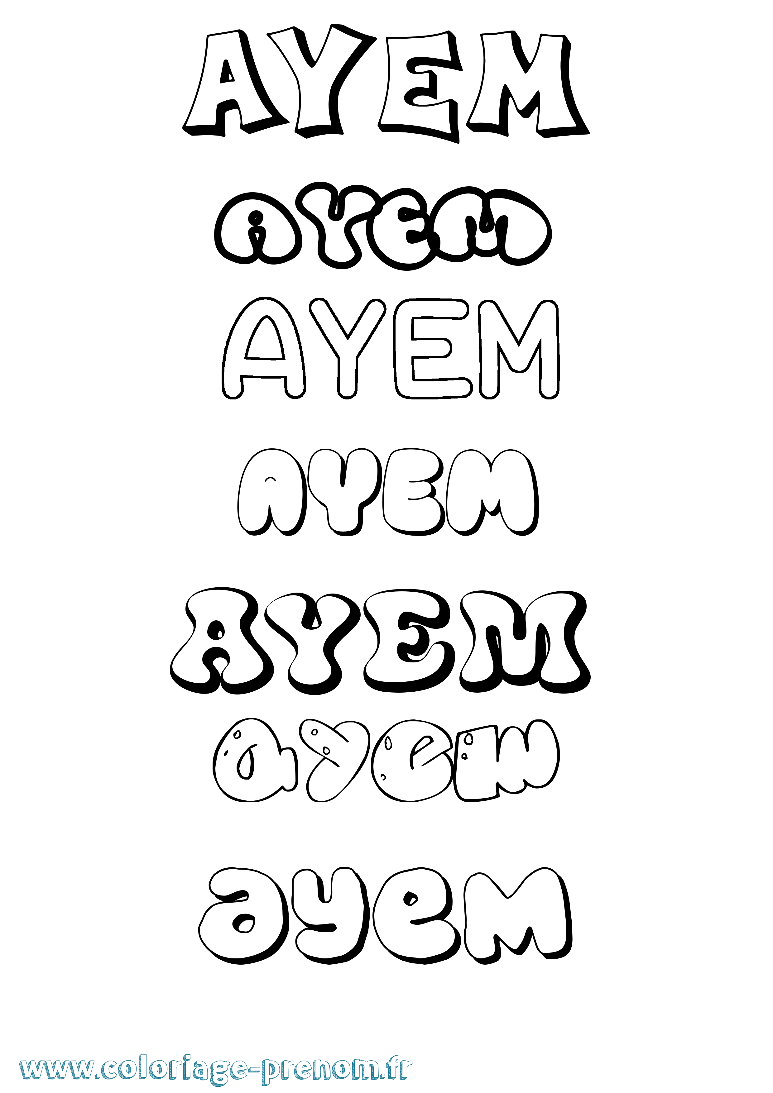 Coloriage prénom Ayem Bubble