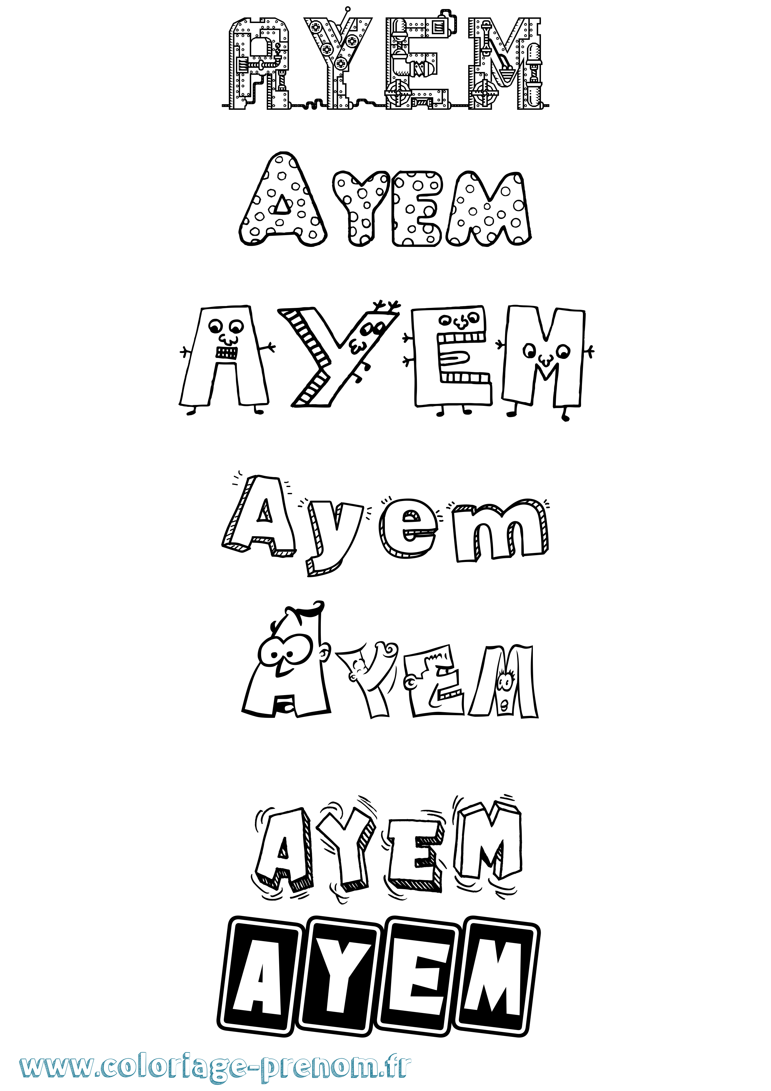 Coloriage prénom Ayem Fun