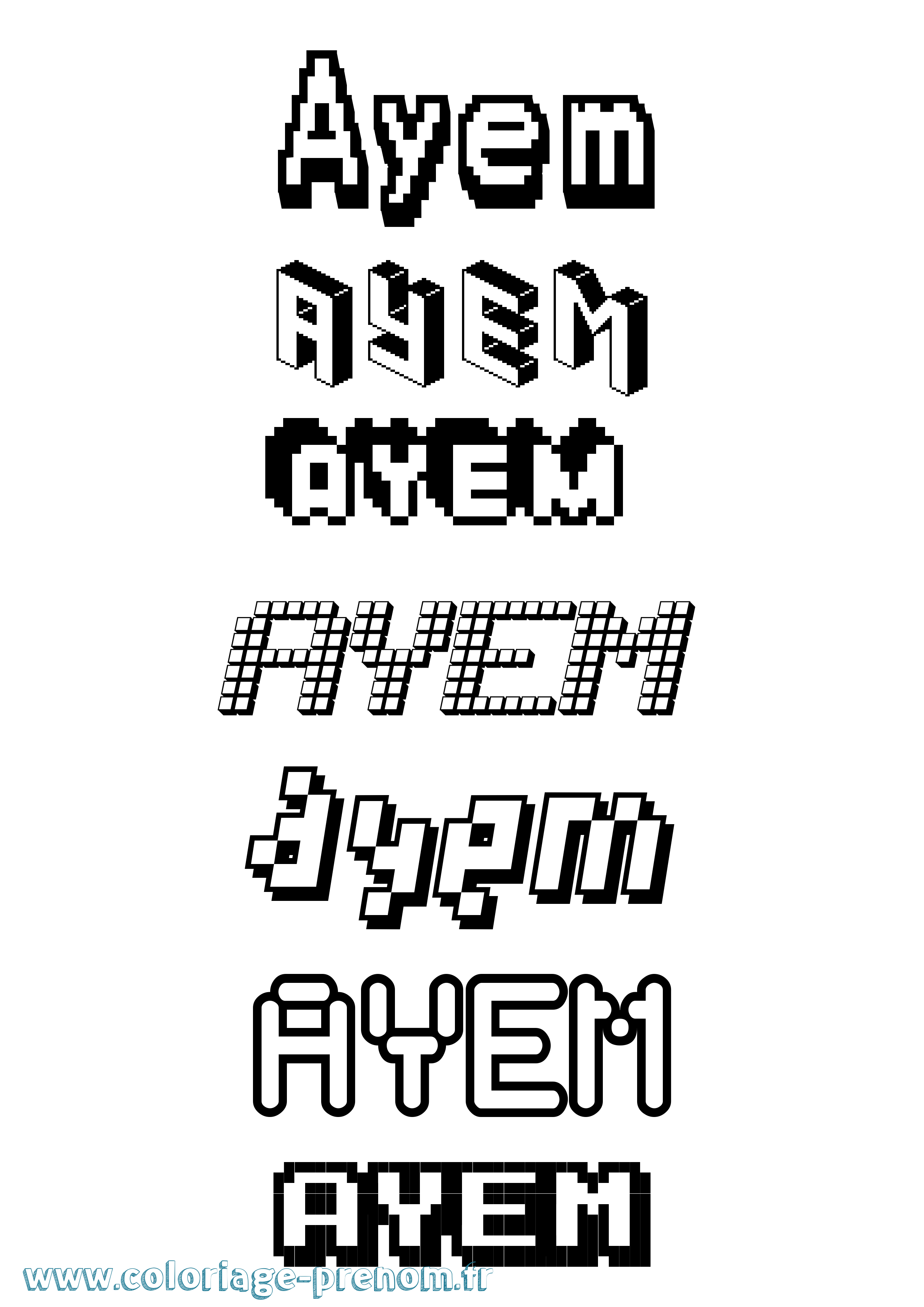 Coloriage prénom Ayem Pixel