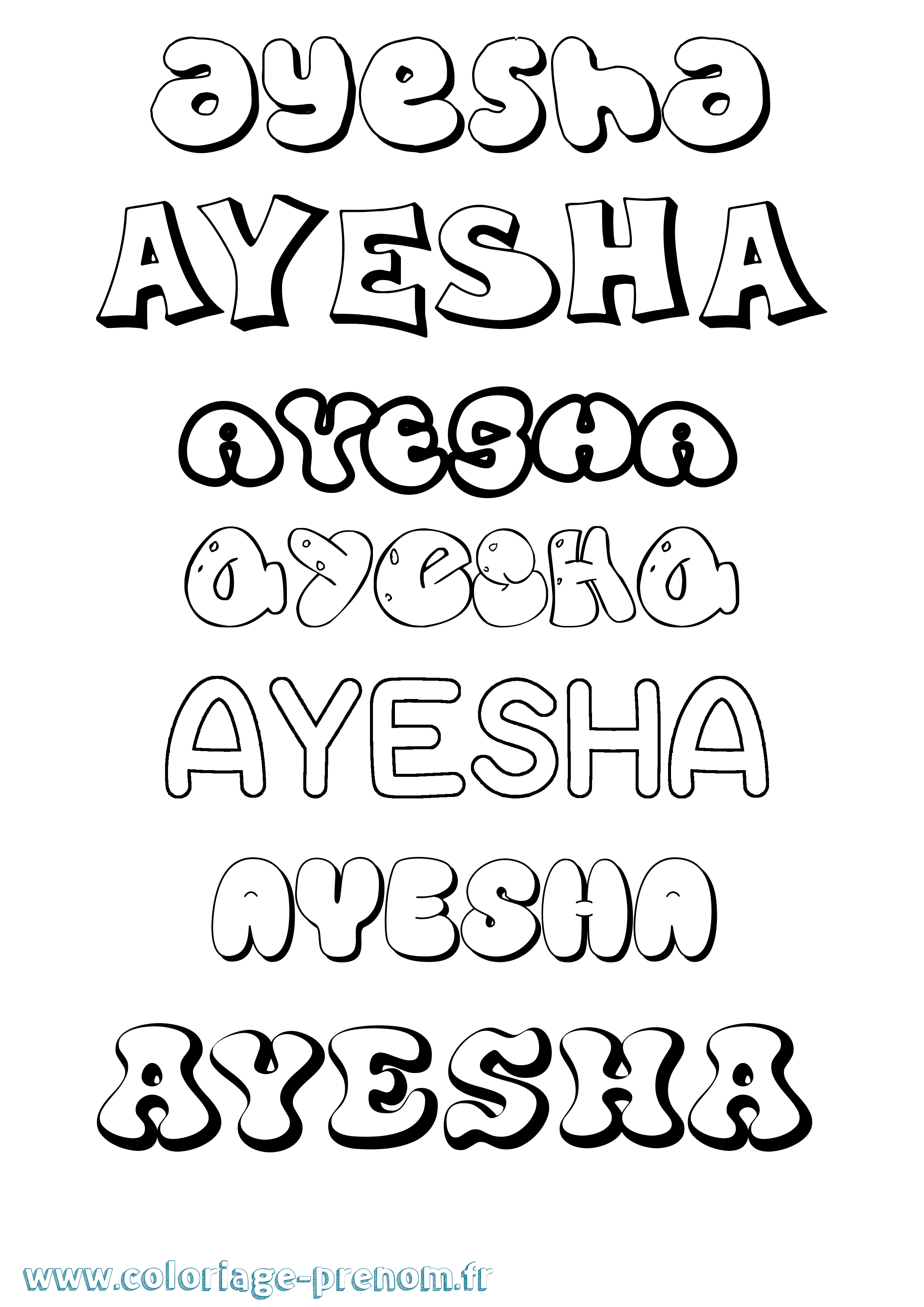 Coloriage prénom Ayesha Bubble