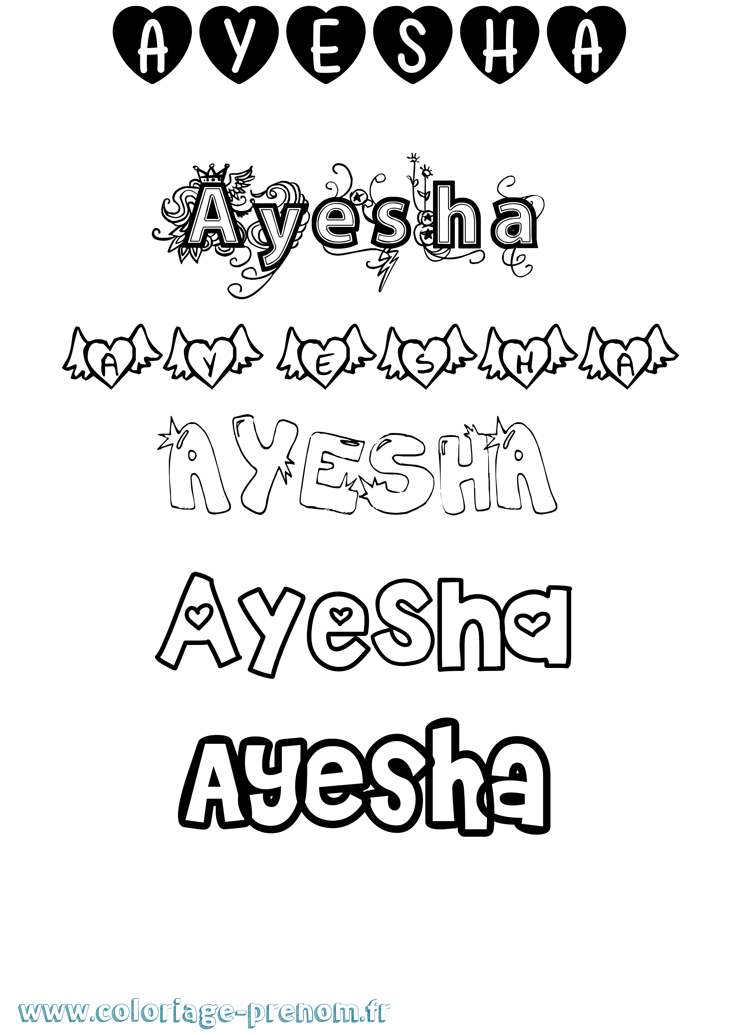 Coloriage prénom Ayesha Girly