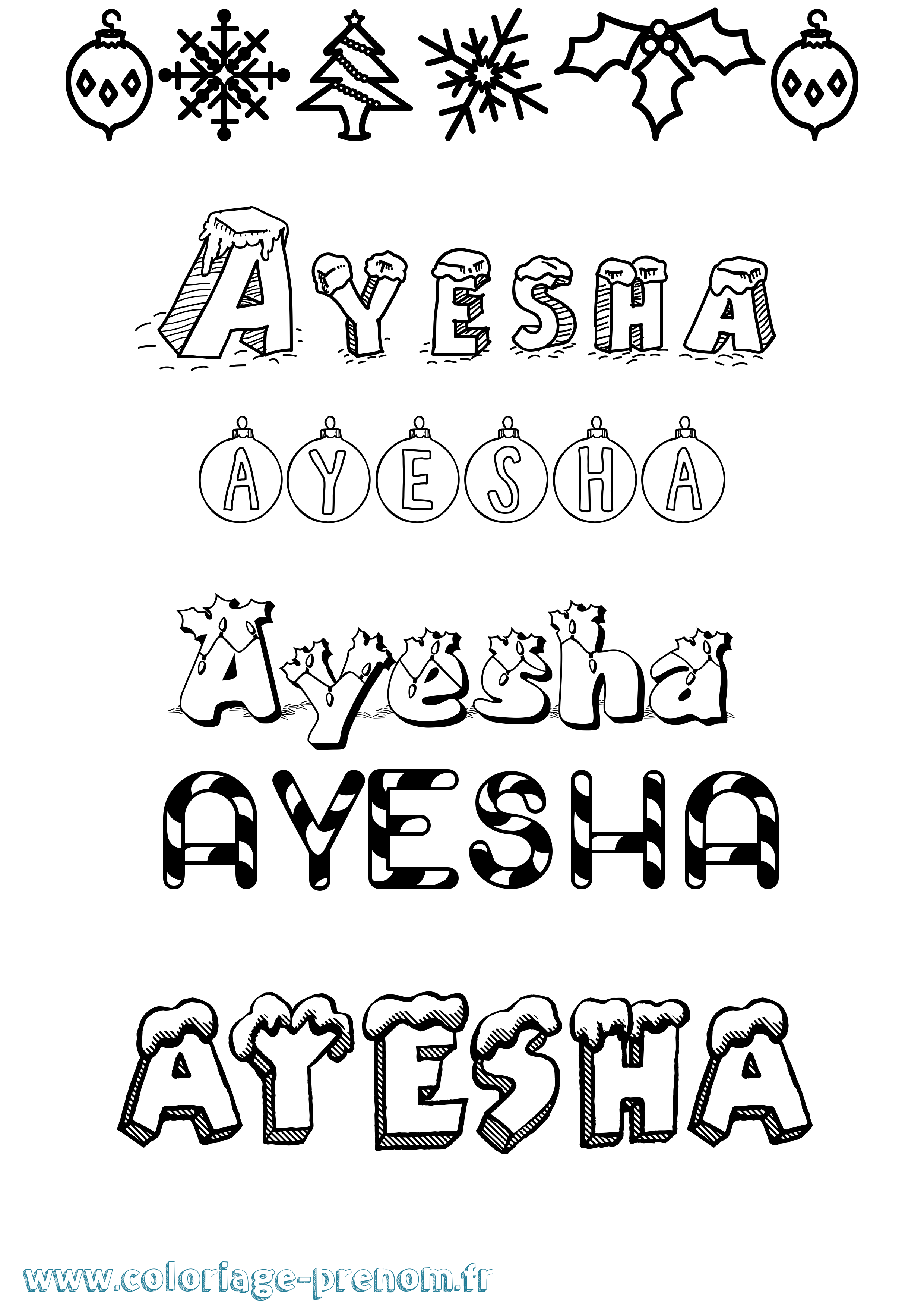 Coloriage prénom Ayesha Noël
