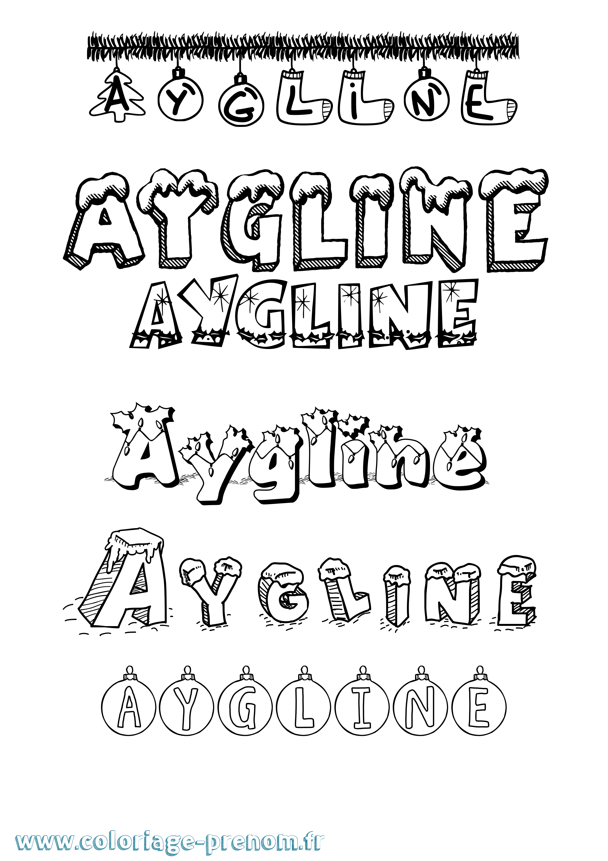 Coloriage prénom Aygline Noël