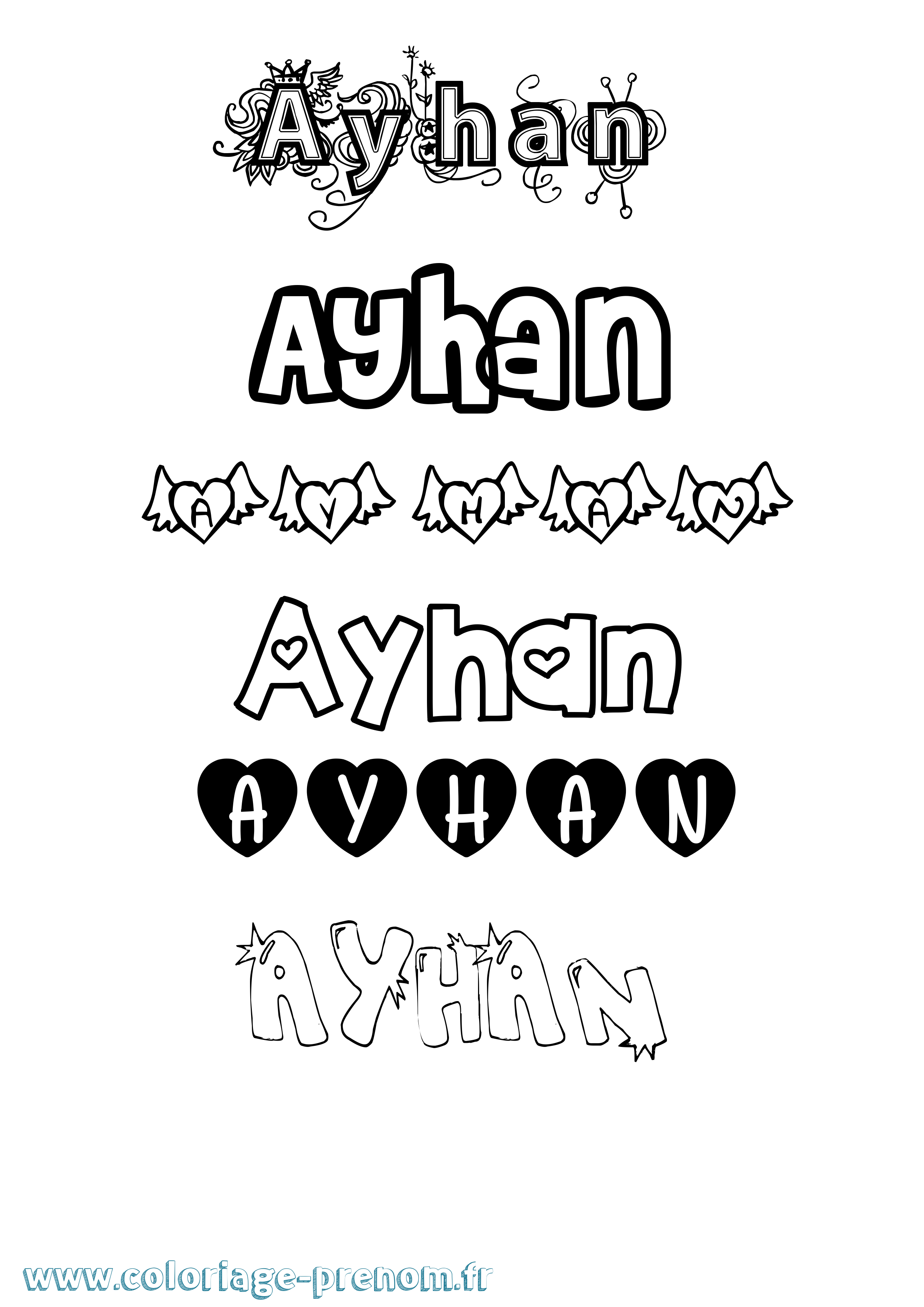 Coloriage prénom Ayhan Girly
