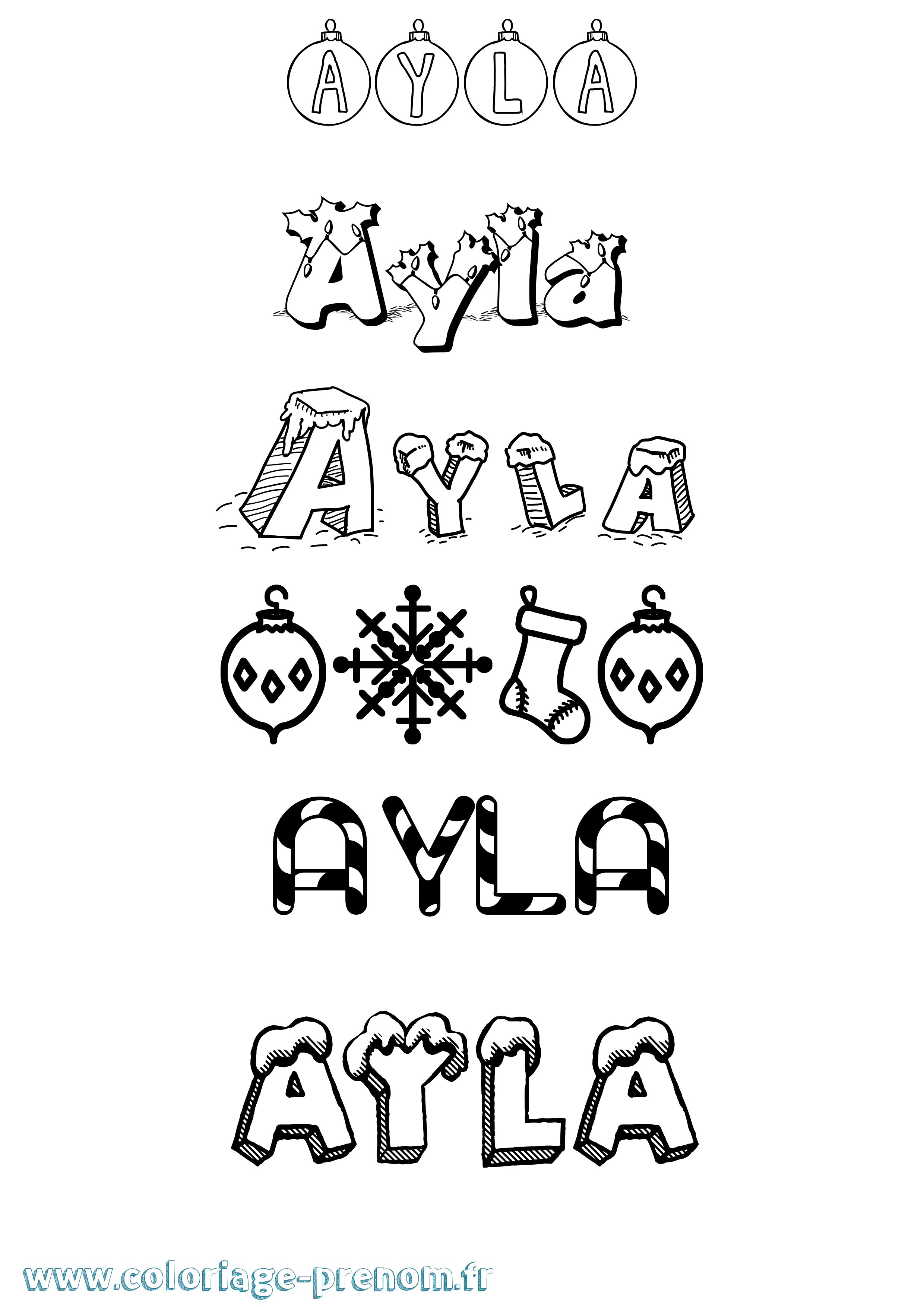 Coloriage prénom Ayla Noël