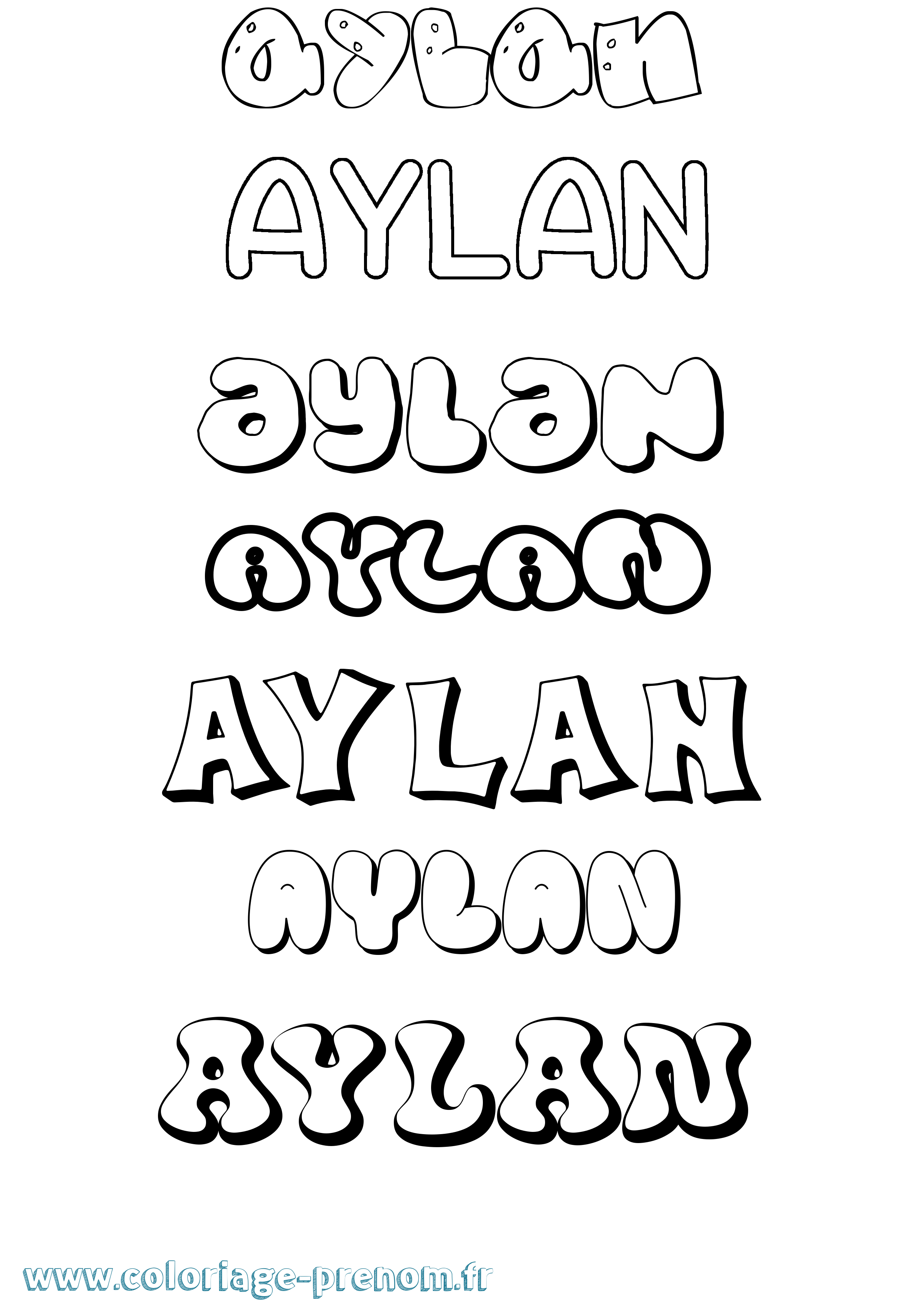 Coloriage prénom Aylan Bubble