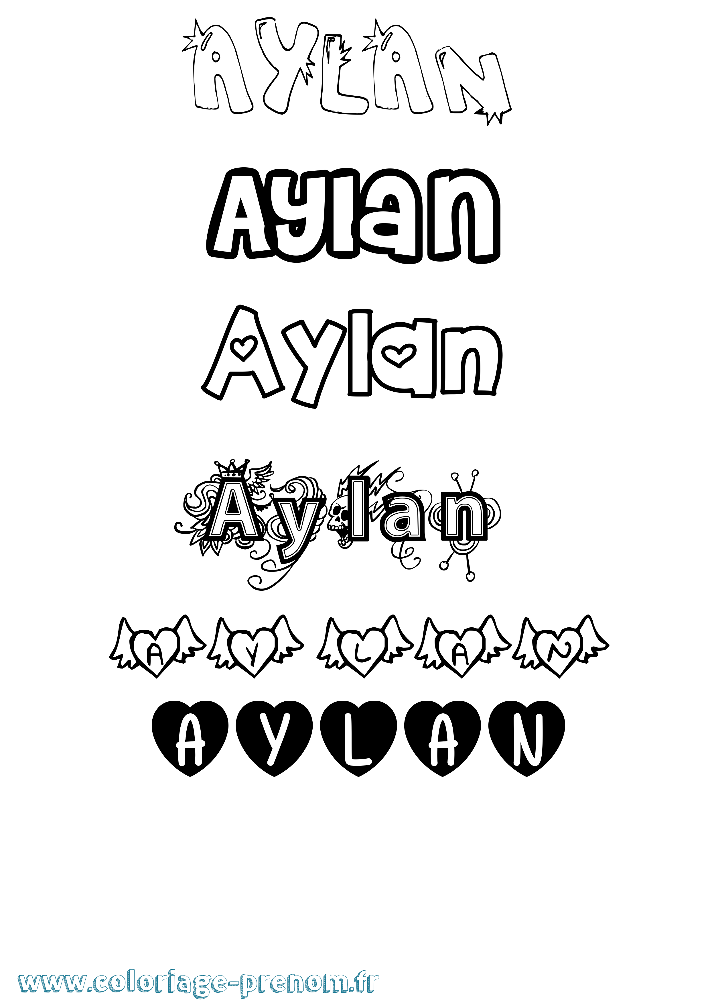 Coloriage prénom Aylan Girly