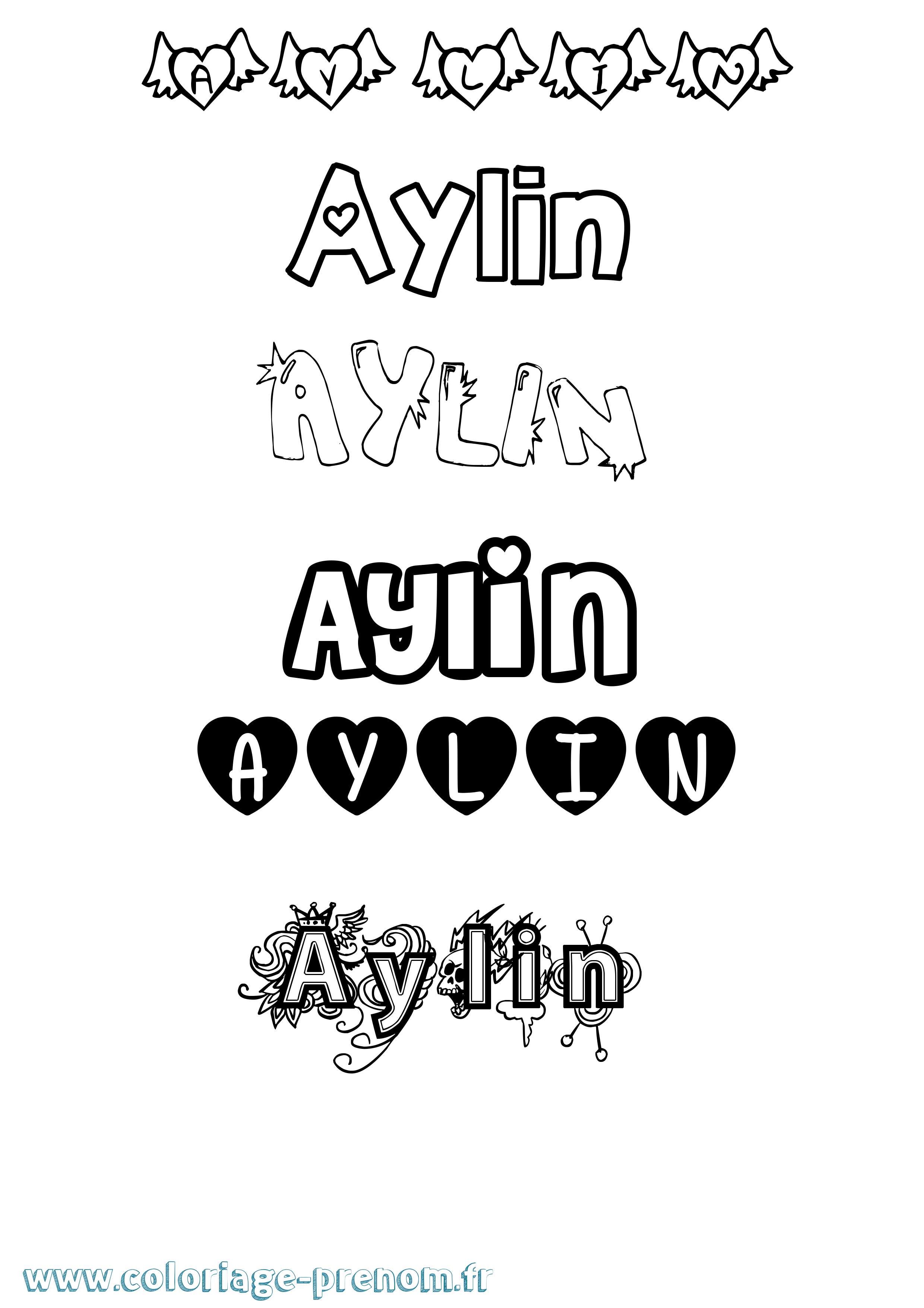 Coloriage prénom Aylin Girly