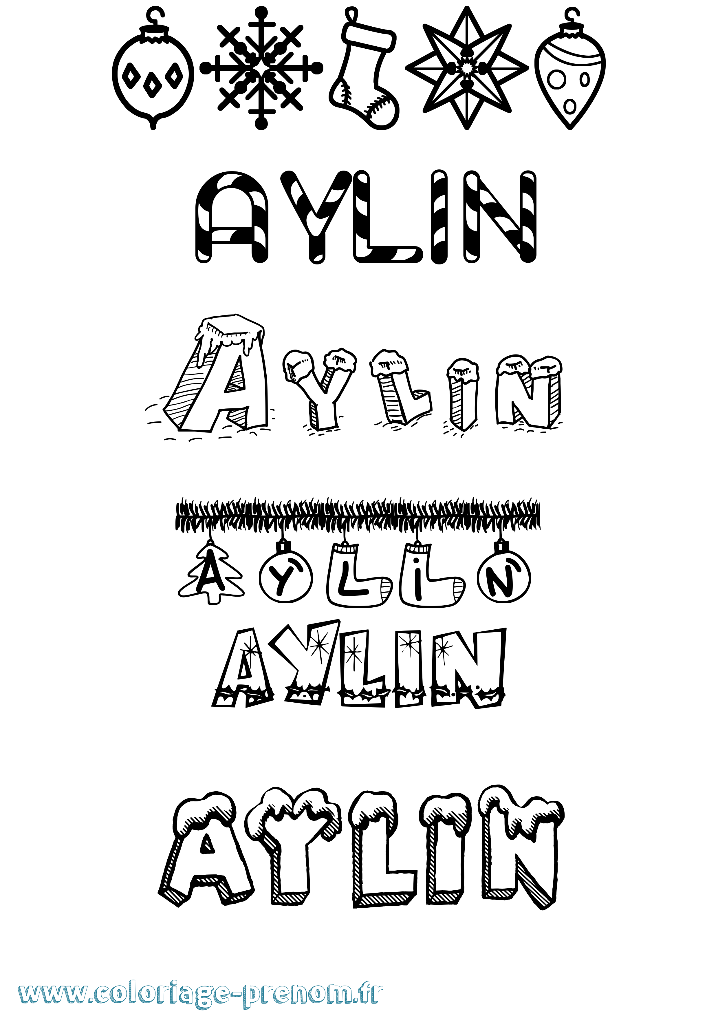 Coloriage prénom Aylin Noël