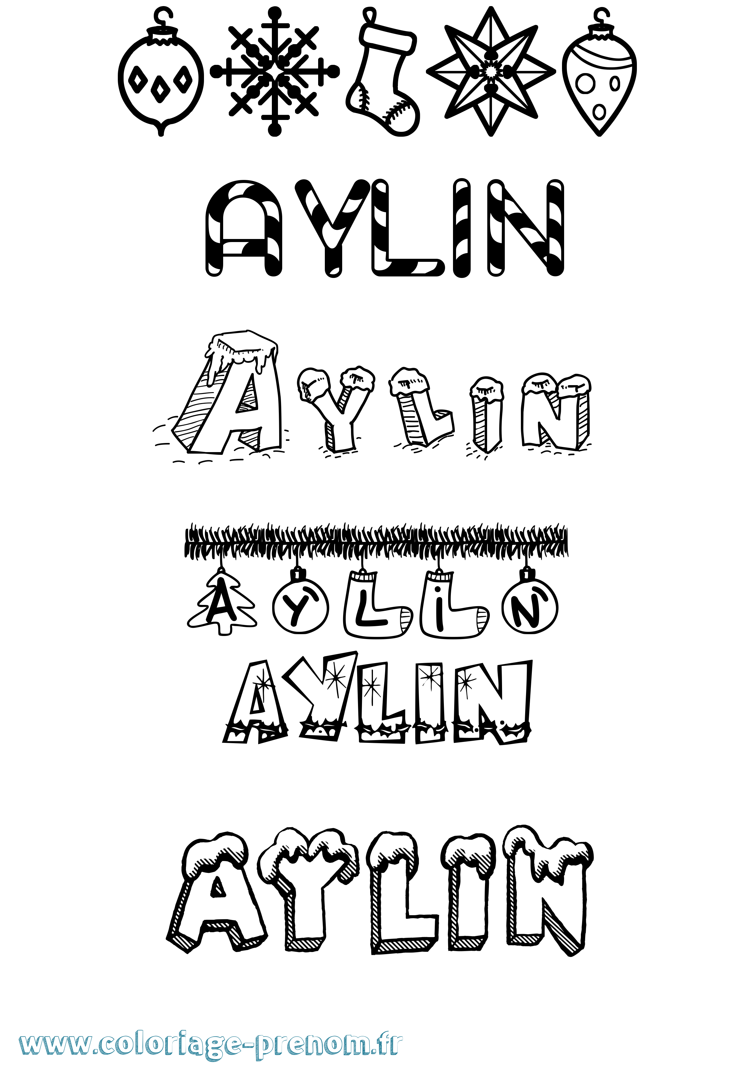 Coloriage Aylin Noël Coloriage prénom Aylin Noël