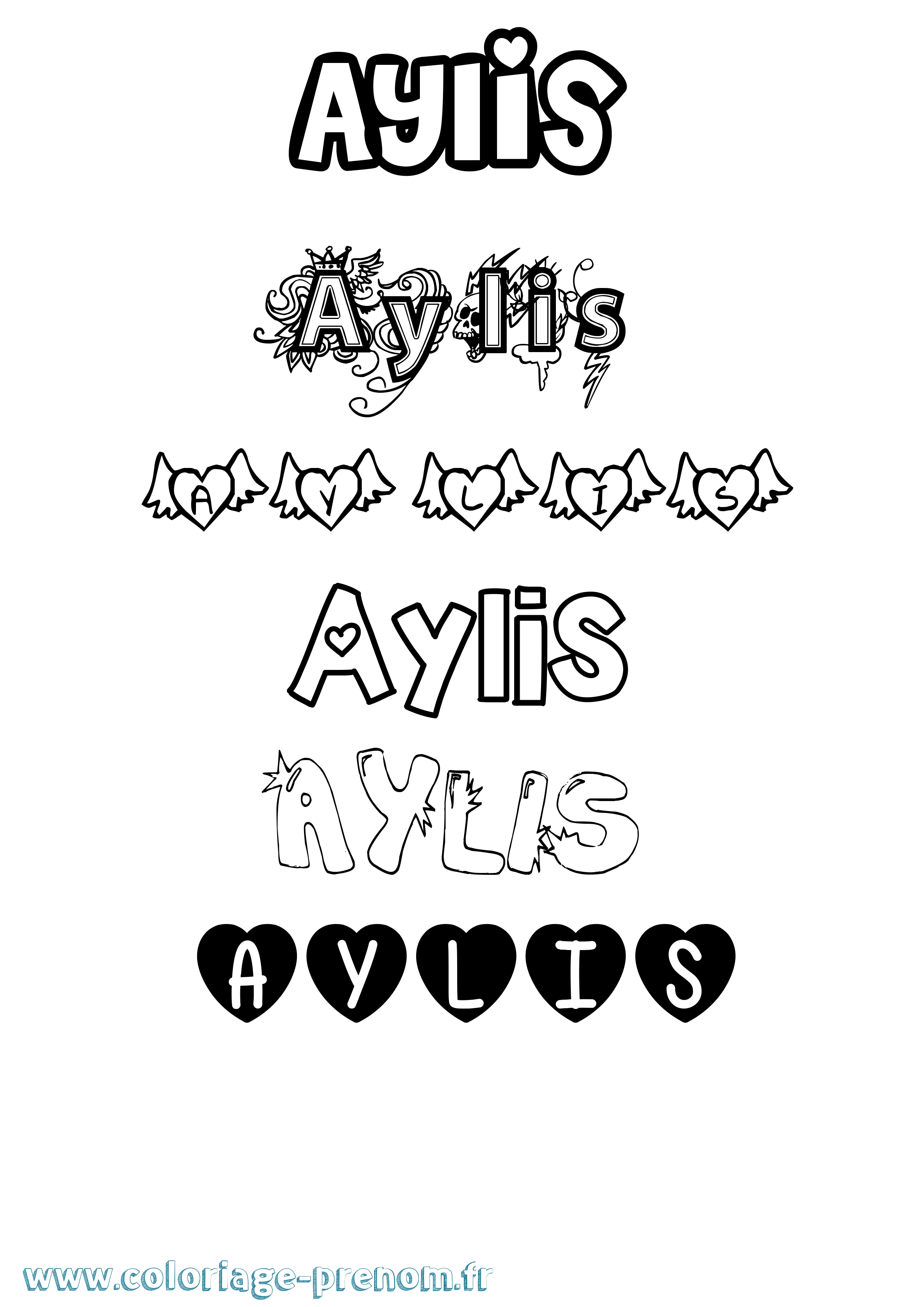 Coloriage prénom Aylis Girly