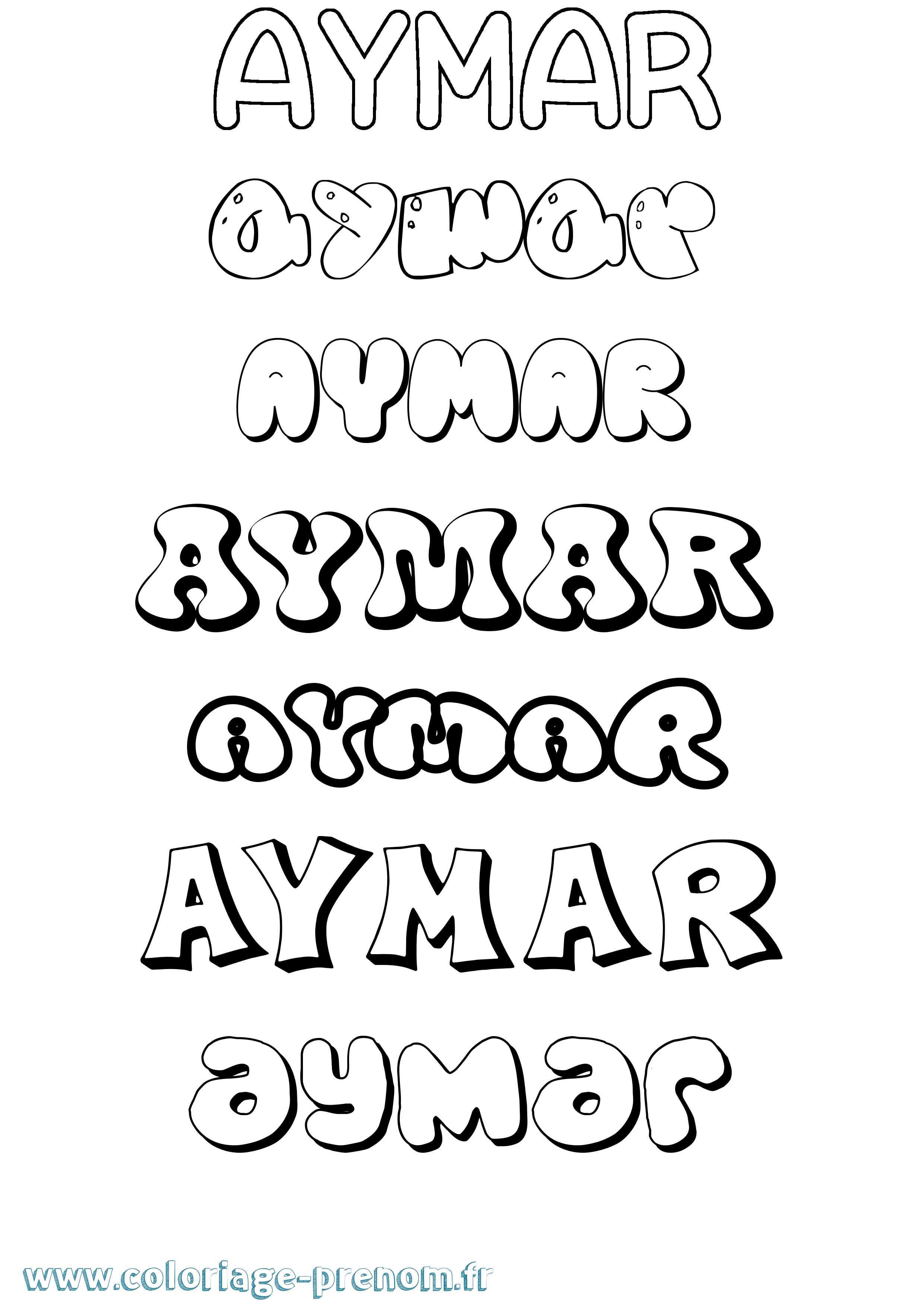 Coloriage prénom Aymar Bubble