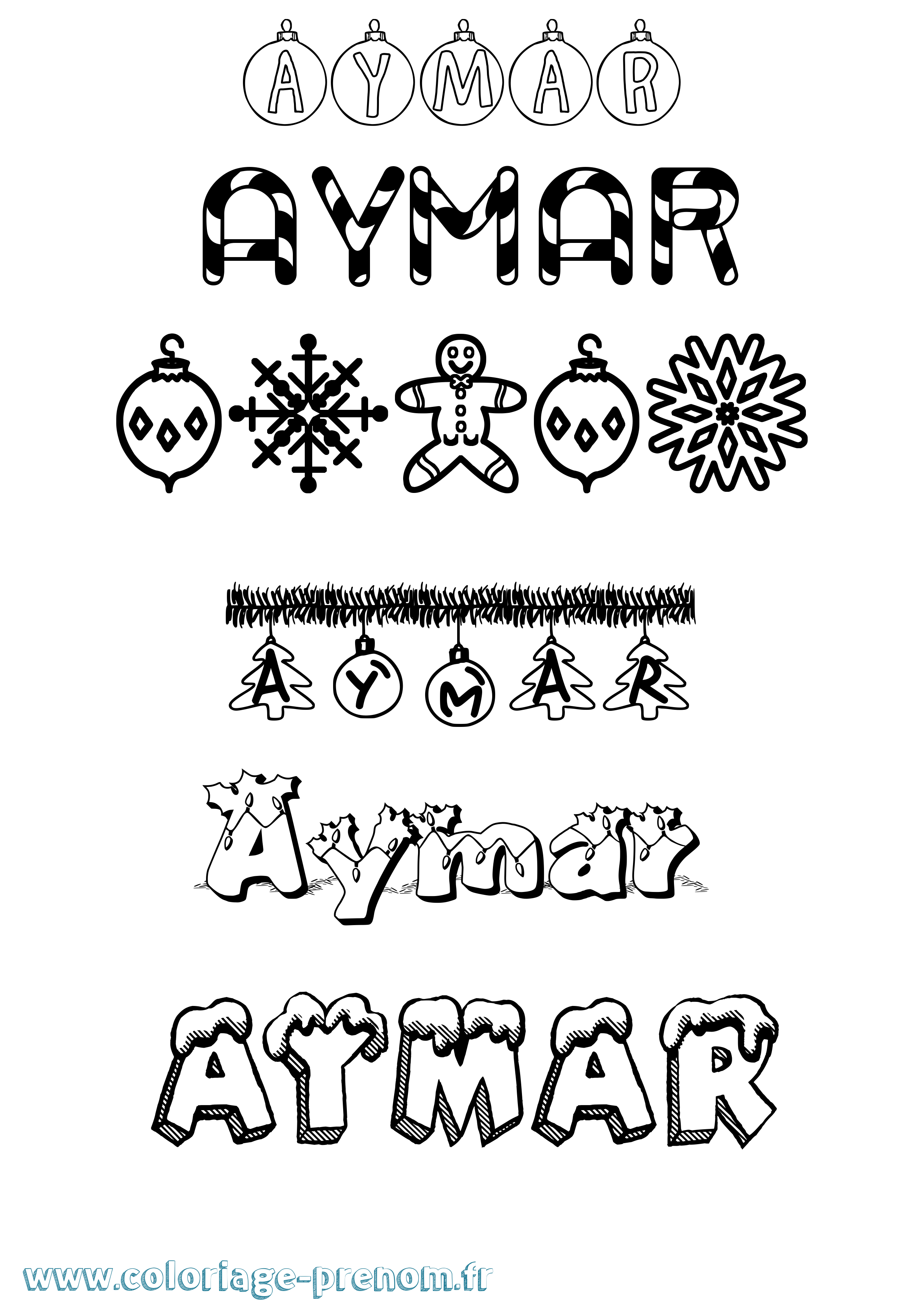 Coloriage prénom Aymar Noël