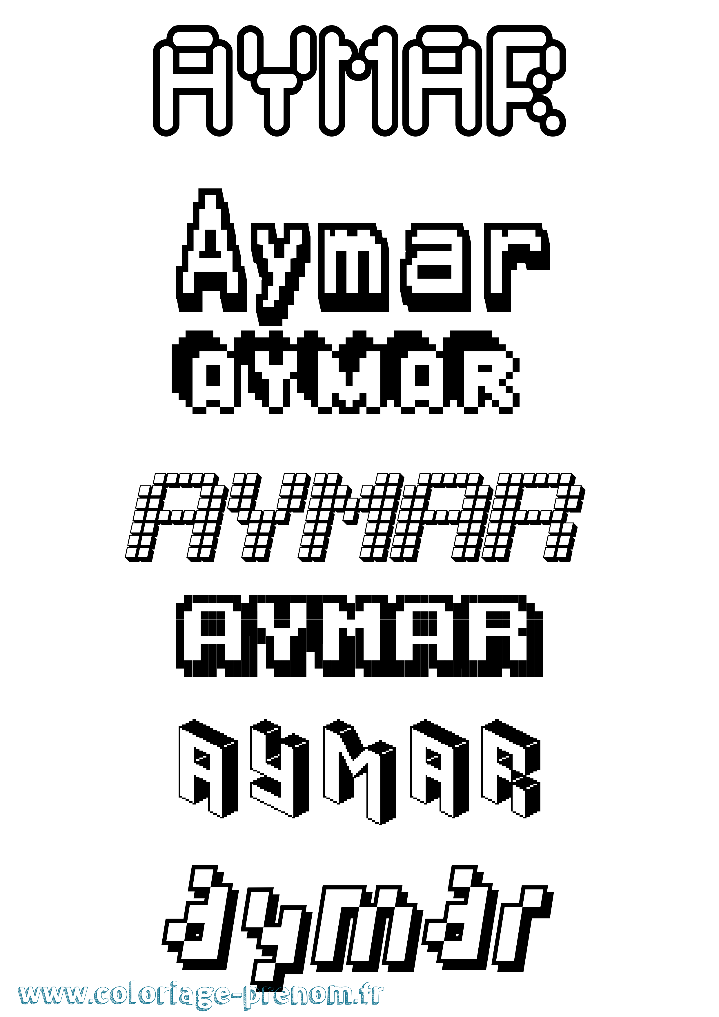 Coloriage prénom Aymar Pixel