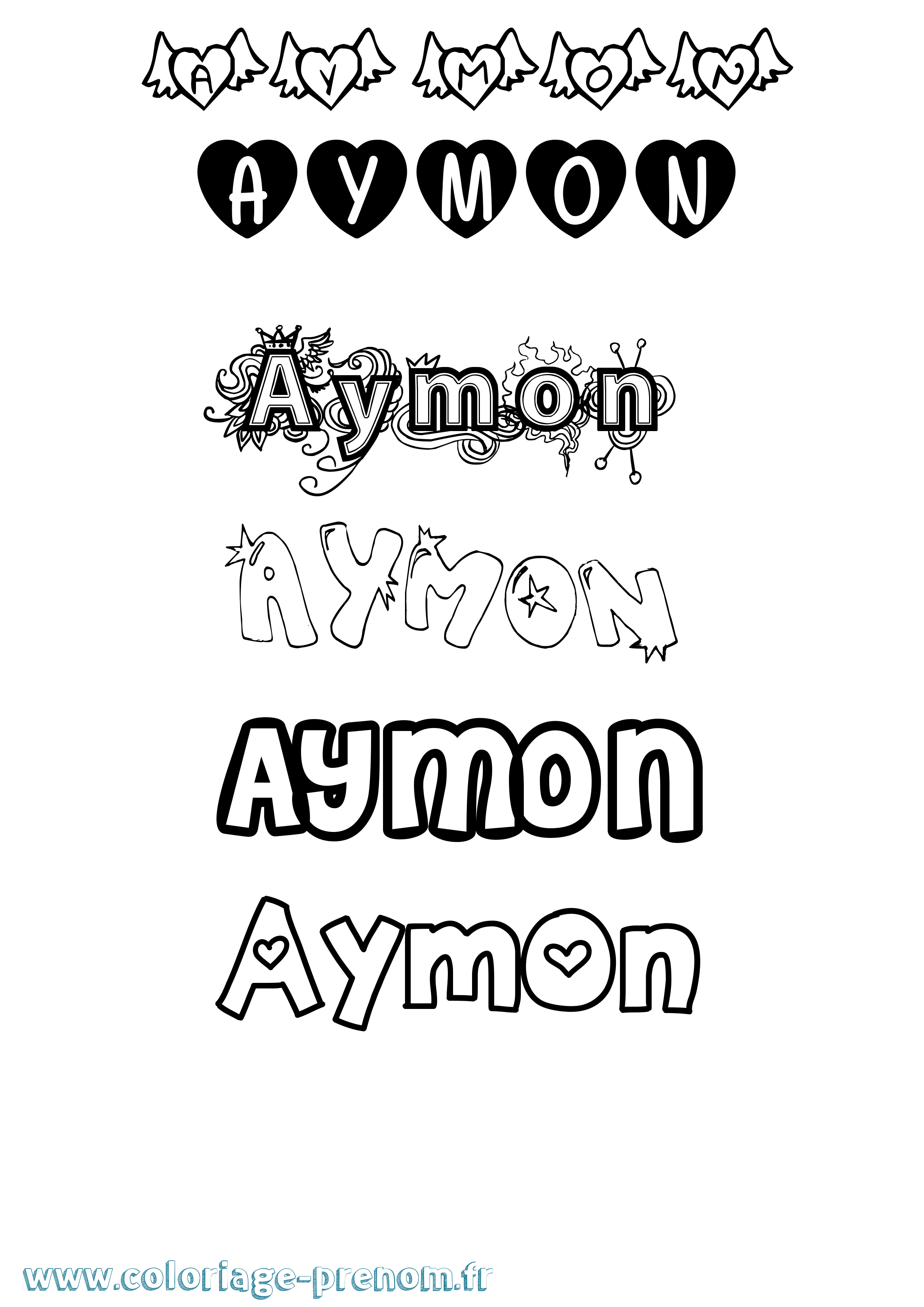 Coloriage prénom Aymon Girly