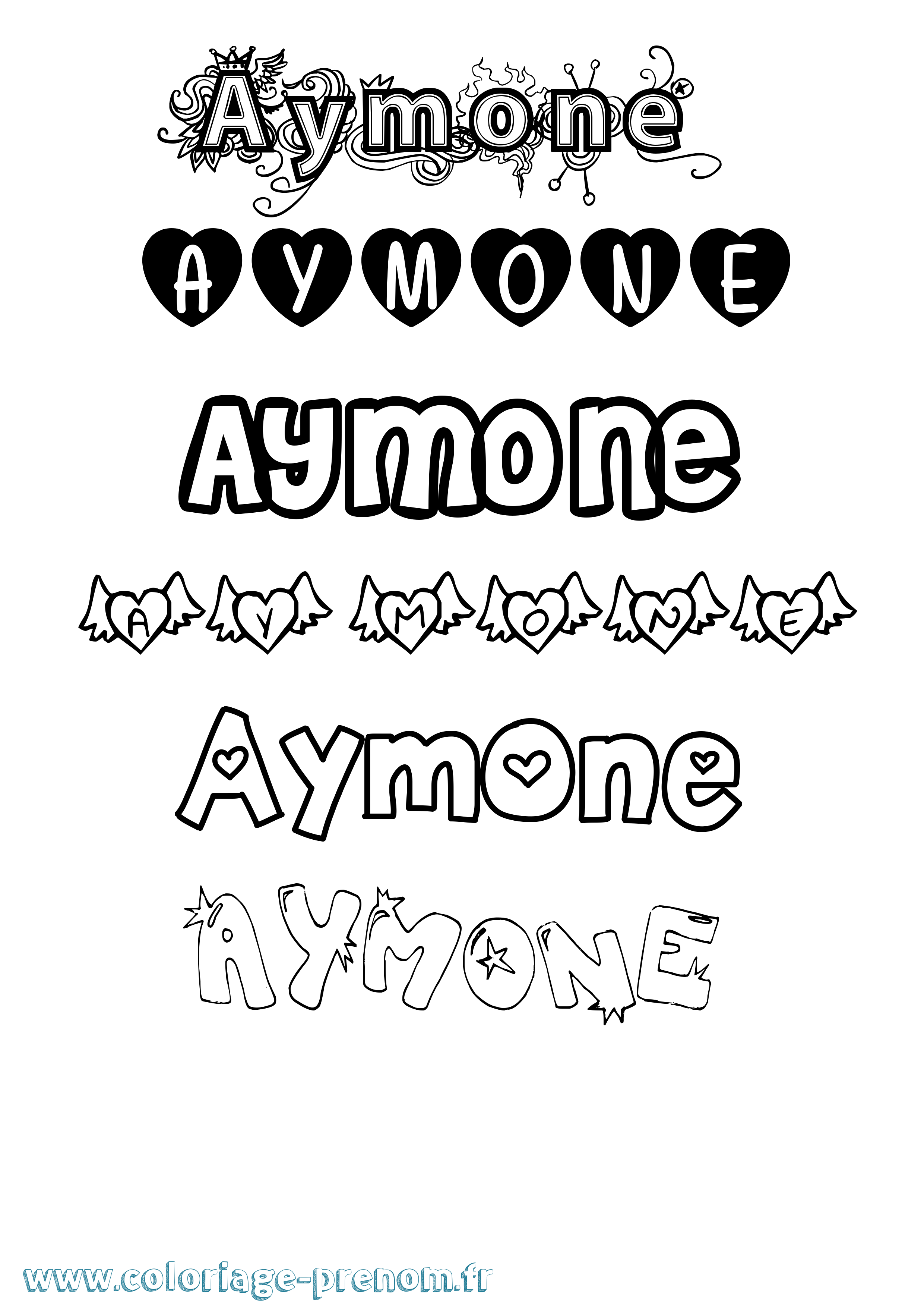 Coloriage prénom Aymone Girly