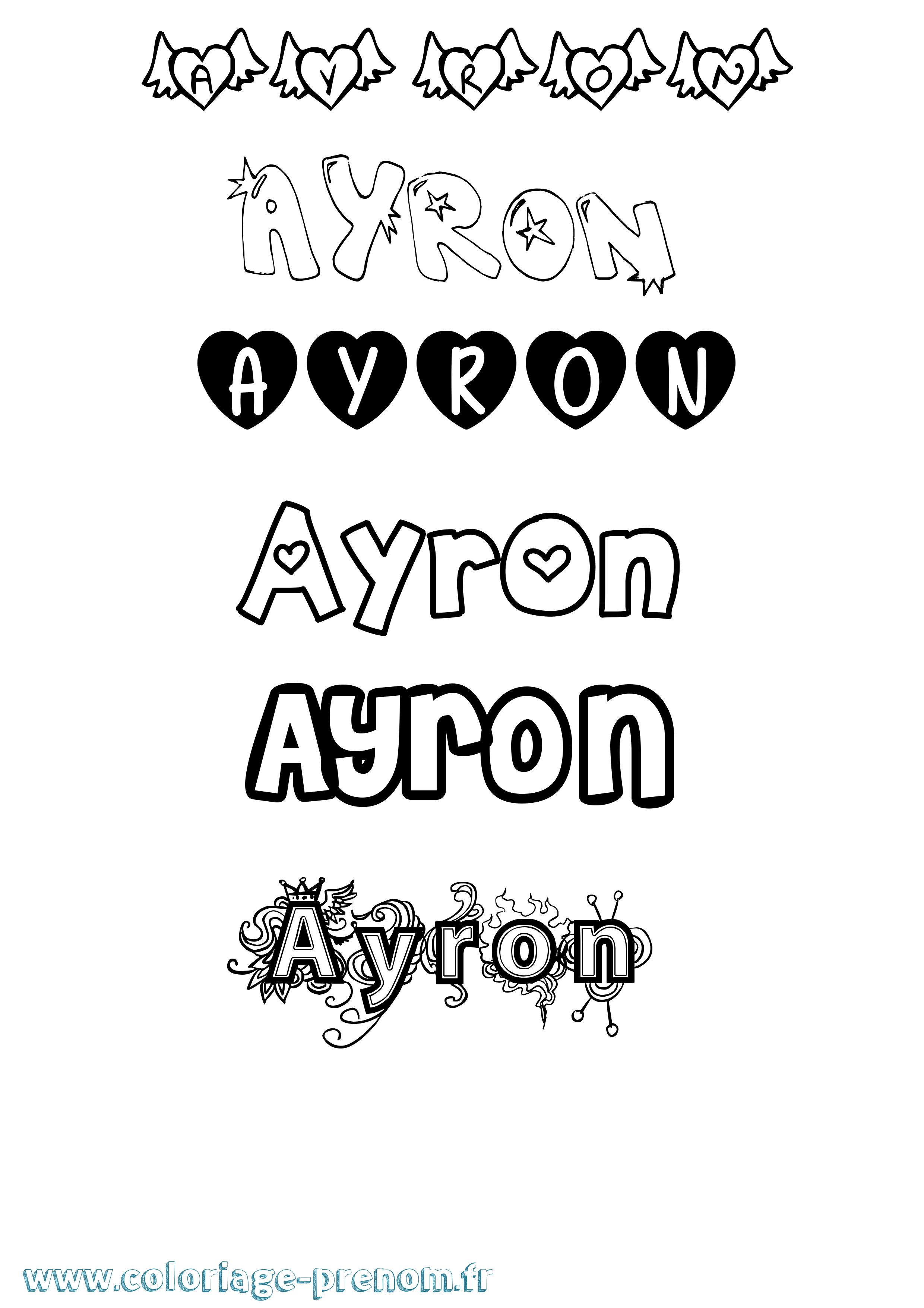 Coloriage Ayron Girly Coloriage prénom Ayron Girly